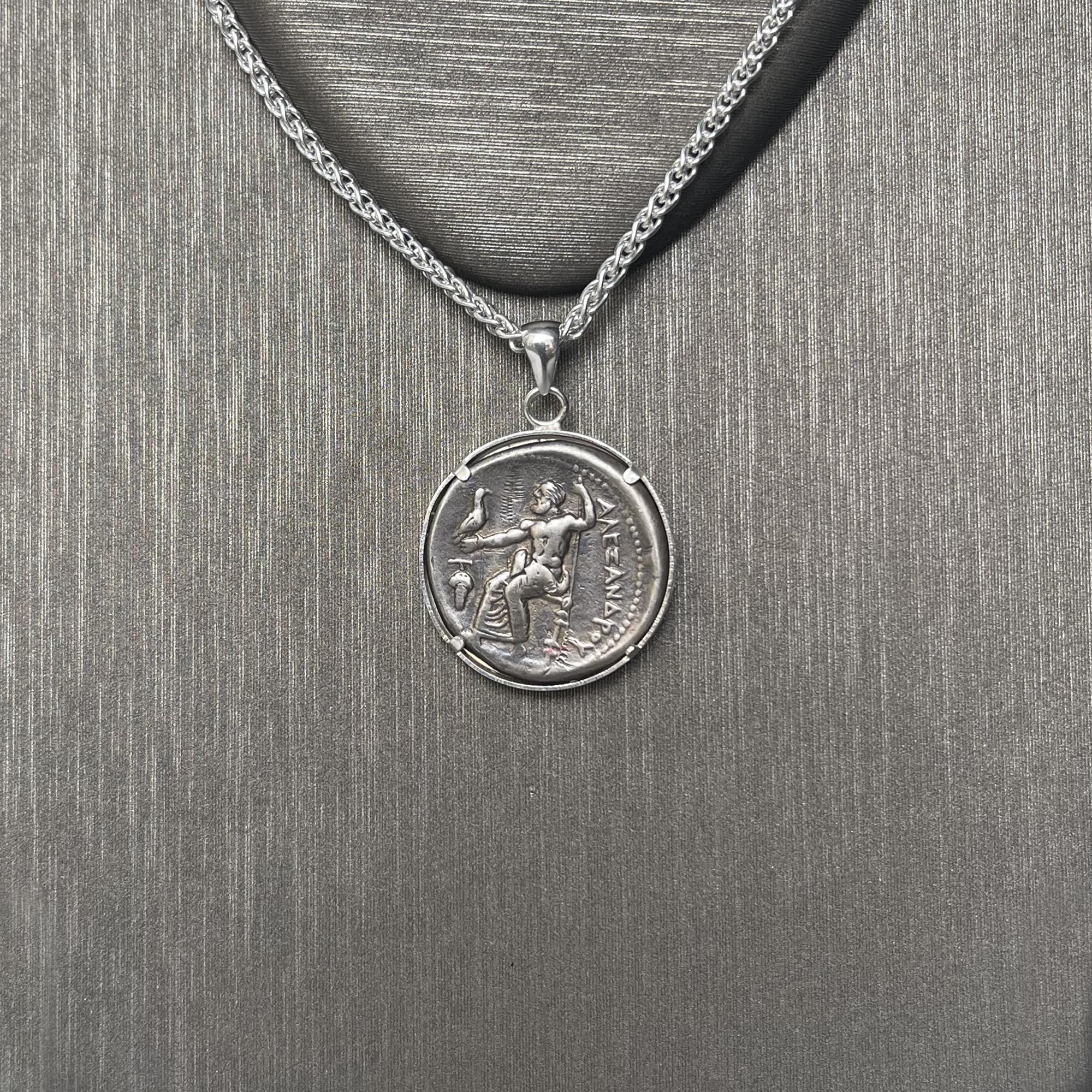 Classical Roman Greek Silver Coin 'IV Cent BC' Depicting Heracles Sterling Silver Pendant