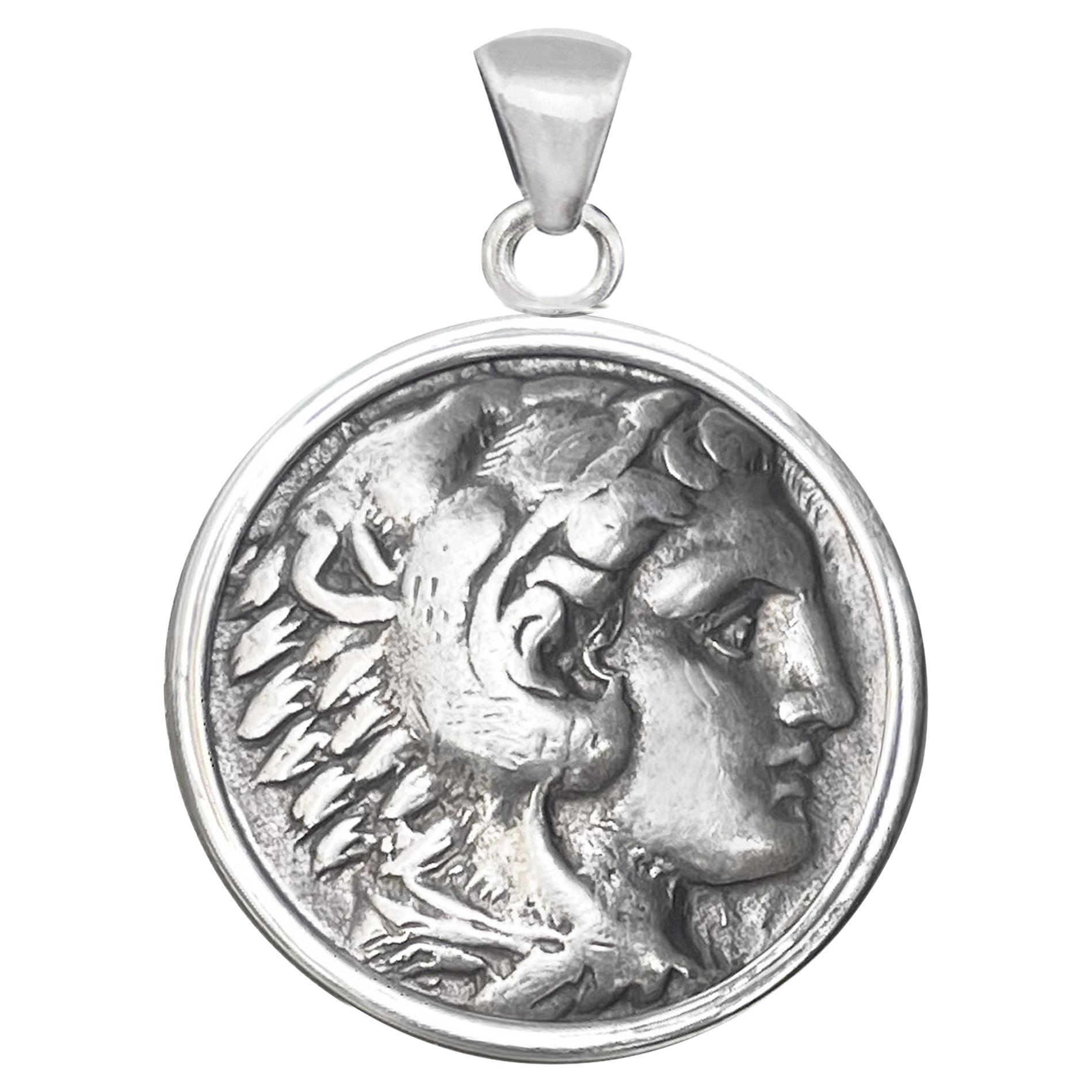 Greek Silver Coin 'IV Cent BC' Depicting Heracles Sterling Silver Pendant