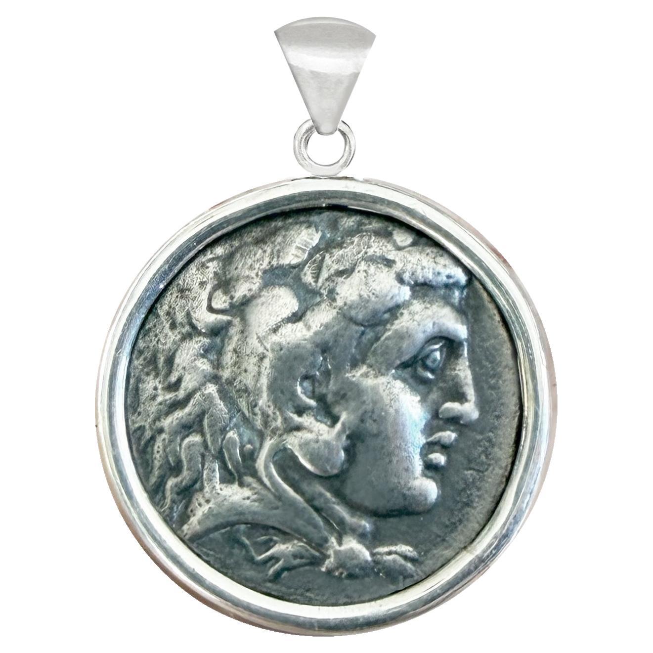 Moneta greca d'argento 'IV Cent a.C.' raffigurante Eracle Ciondolo in argento sterling