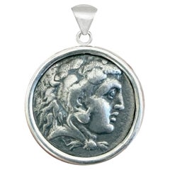 Moneta greca d'argento 'IV Cent a.C.' raffigurante Eracle Ciondolo in argento sterling