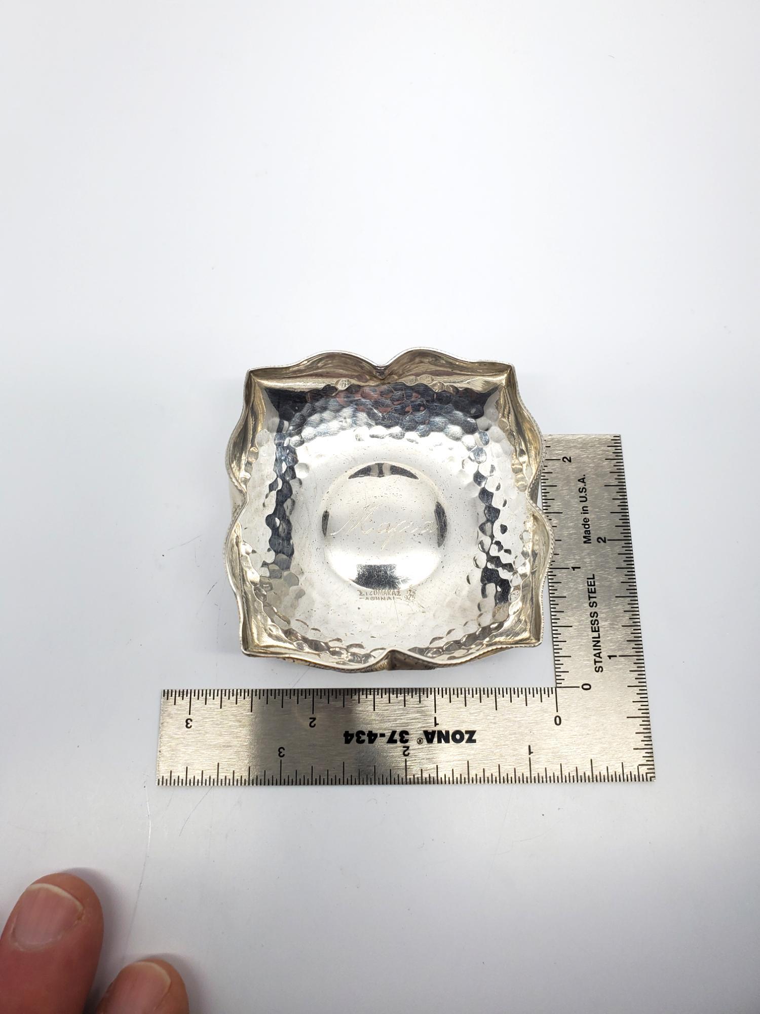 Greek Sterling Silver Hammered Pedal Dish With Mapia Engraving # 19628 For Sale 4