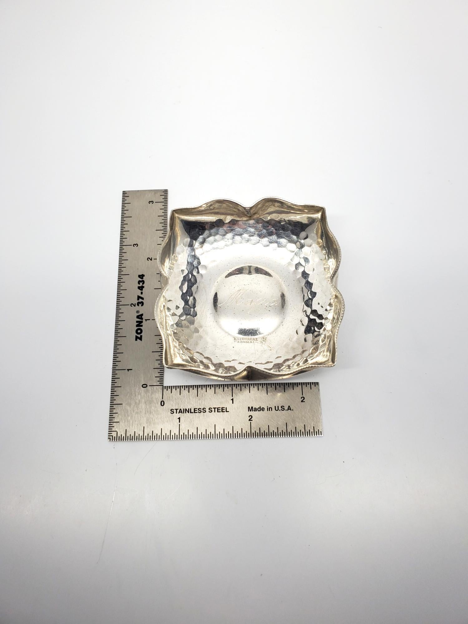 Greek Sterling Silver Hammered Pedal Dish With Mapia Engraving # 19628 For Sale 5