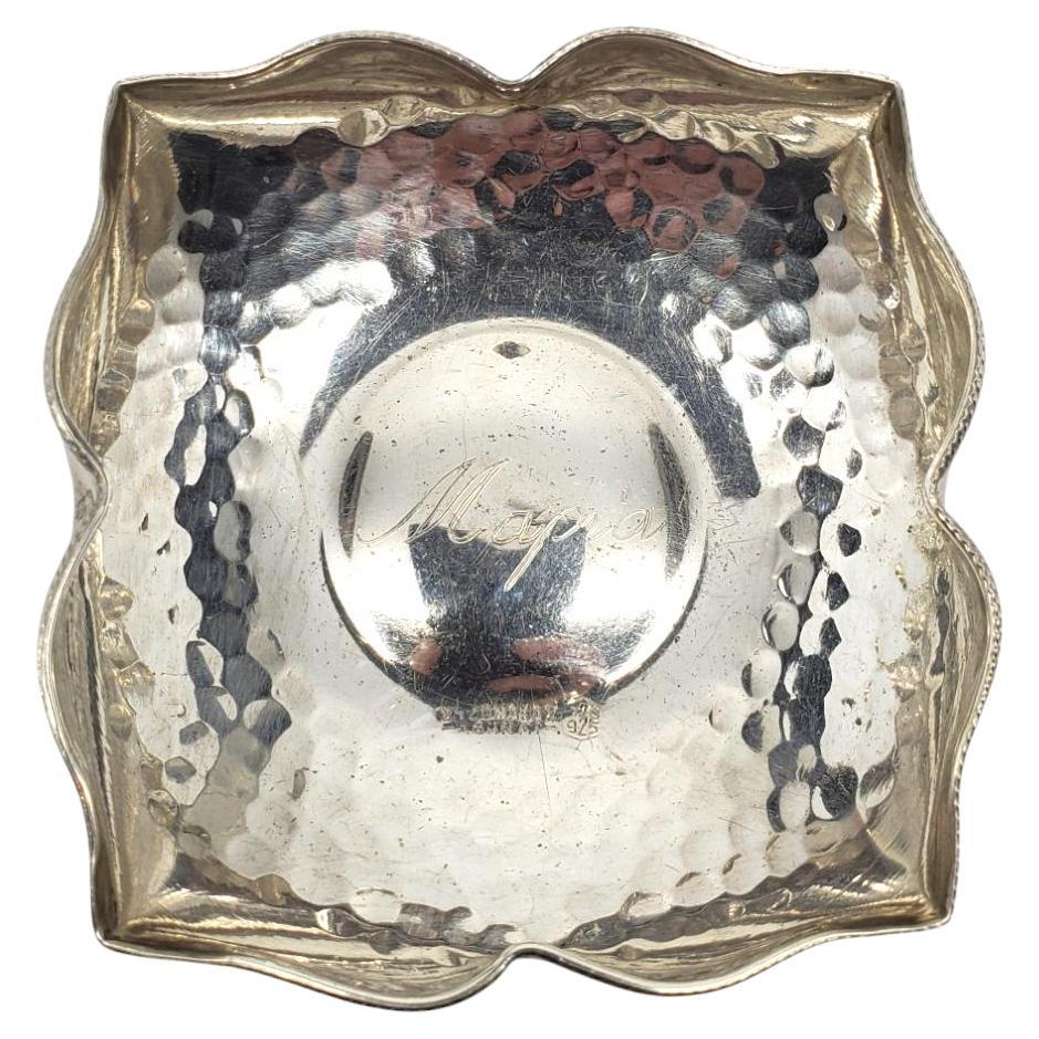 Greek Sterling Silver Hammered Pedal Dish With Mapia Engraving # 19628 For Sale