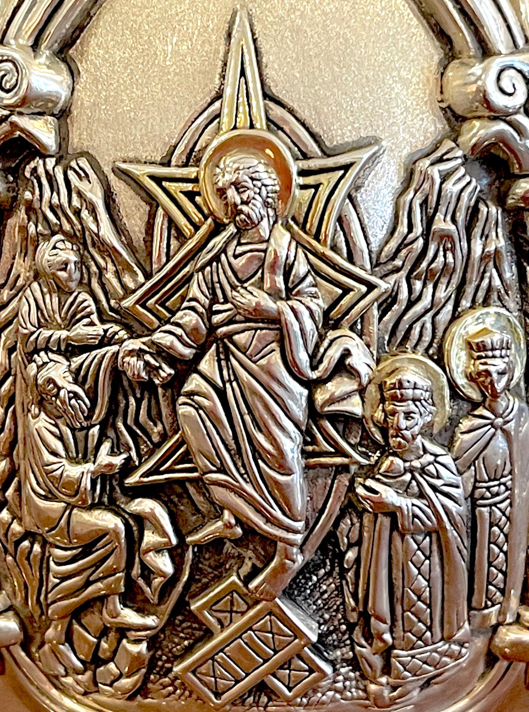 Griechische Sterling-Tetralogy-Ikone-Eierskulptur des Lebens Christi aus Sterling (Ende des 20. Jahrhunderts) im Angebot