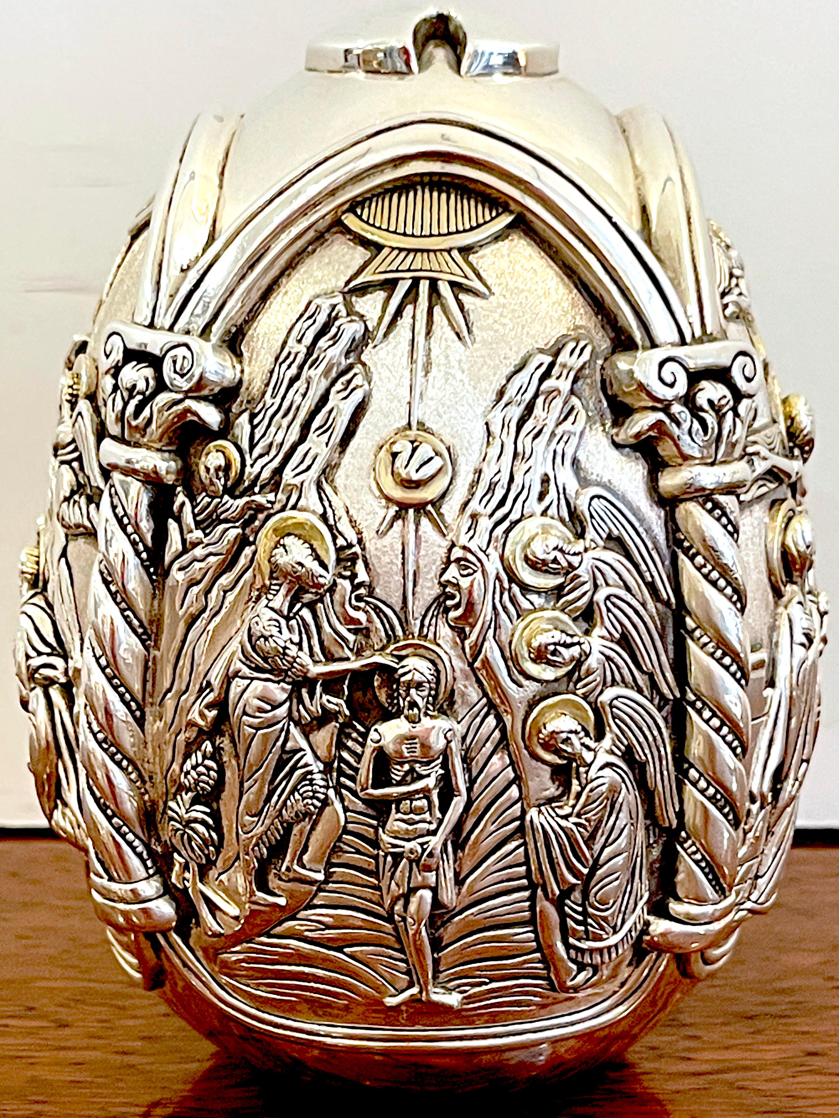 Greek Sterling Tetralogy Icon Egg Sculpture of Christ's Life For Sale 2