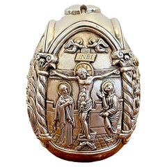 Antique Greek Sterling Tetralogy Icon Egg Sculpture of Christ's Life