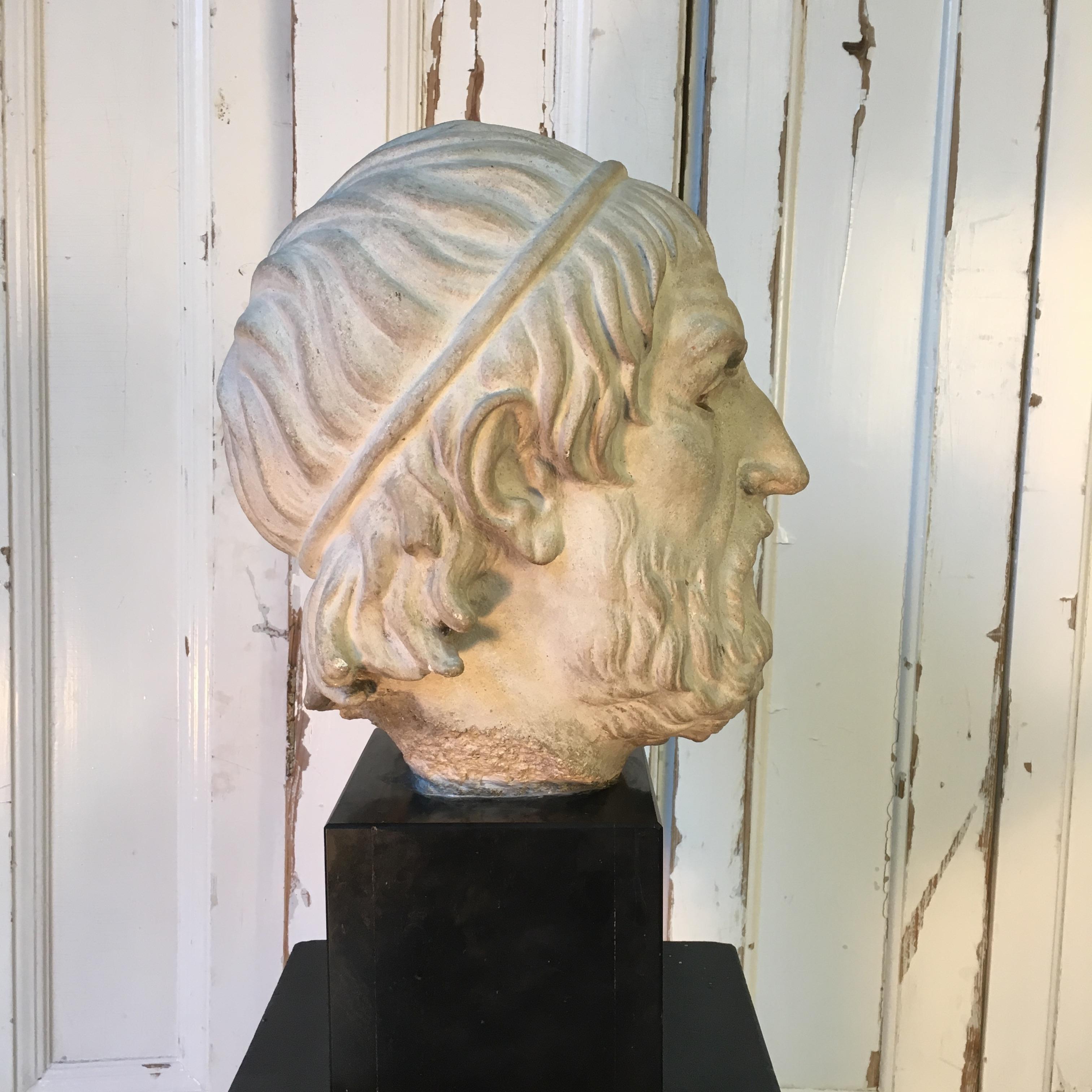Greek Stone Head with Marble Base 4