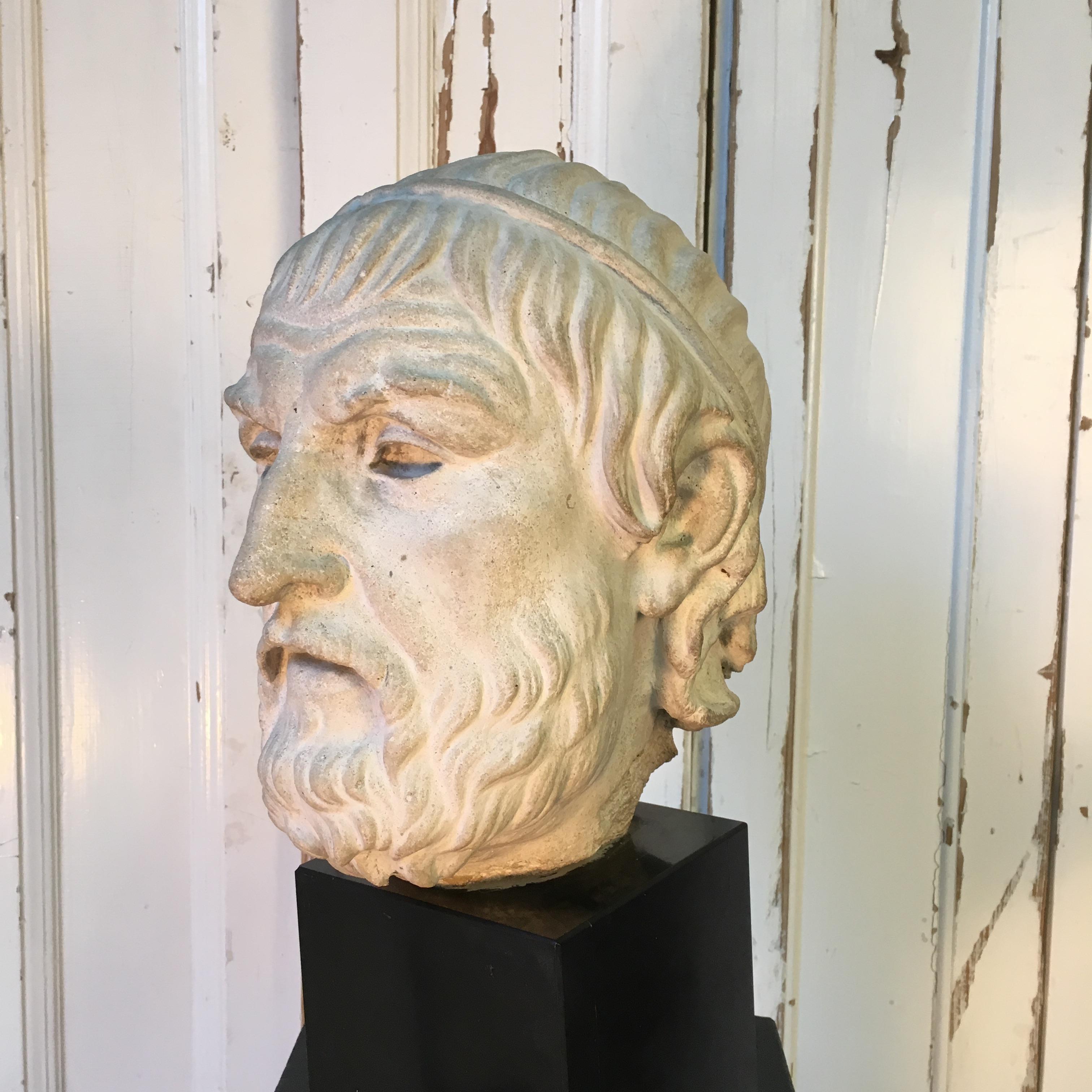 Greek Stone Head with Marble Base 8