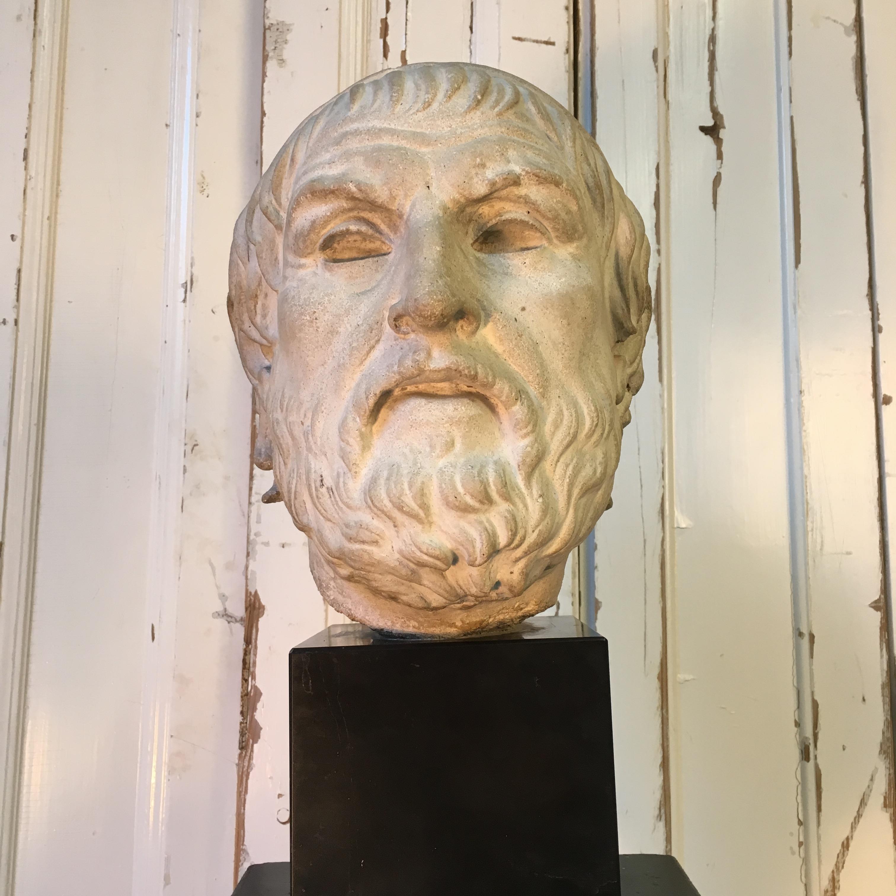 Greek Stone Head with Marble Base In Good Condition In Munich, DE