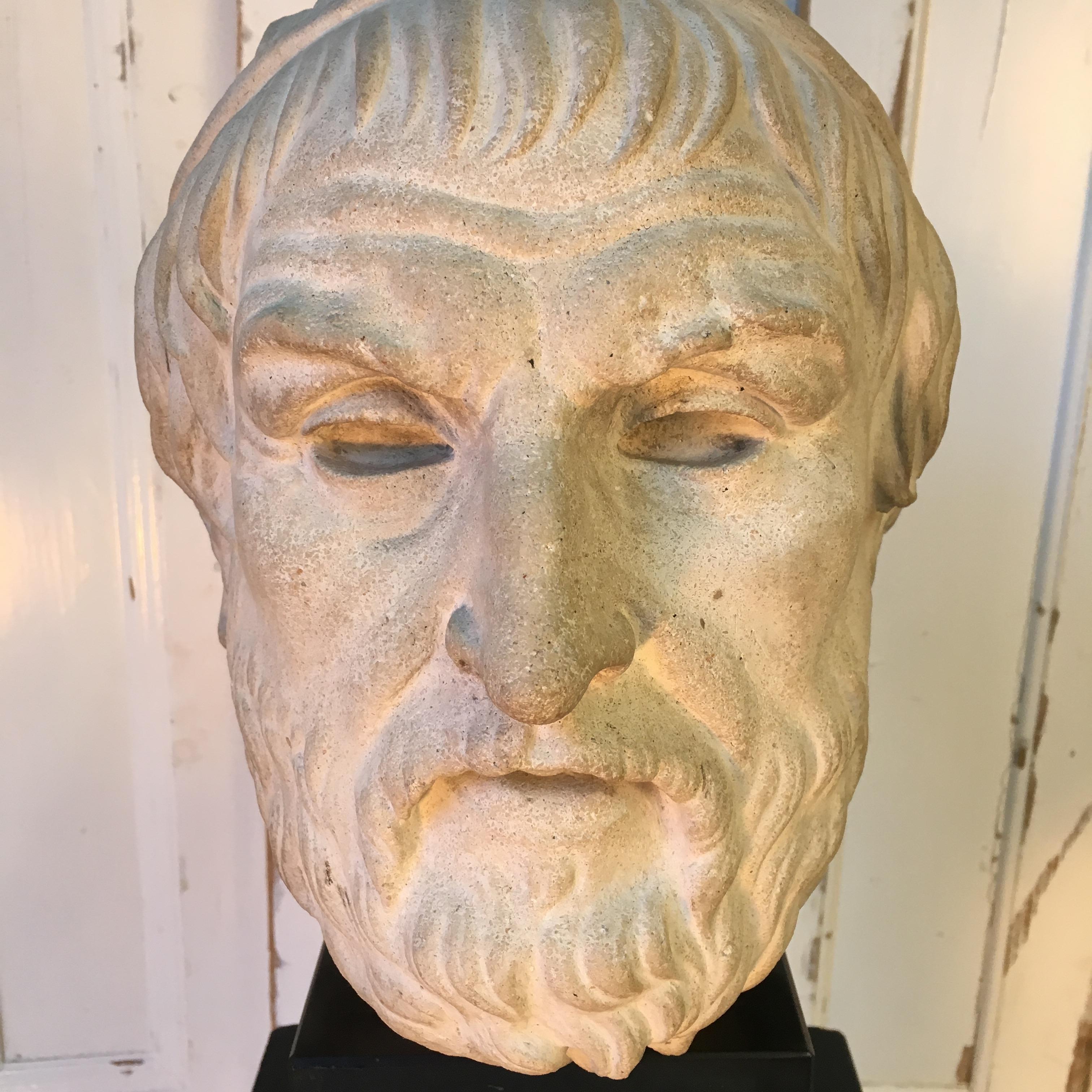 Greek Stone Head with Marble Base 1