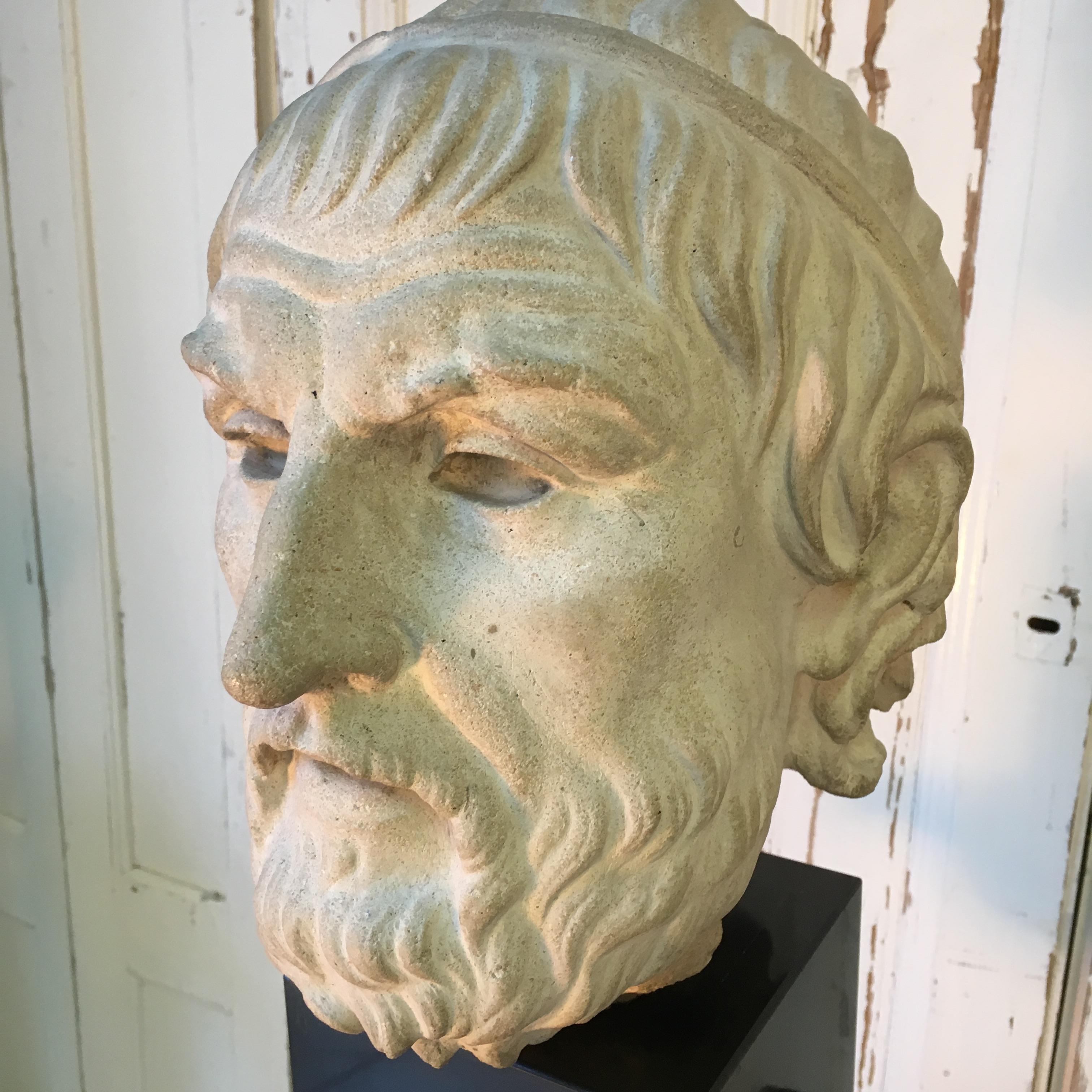 Greek Stone Head with Marble Base 2