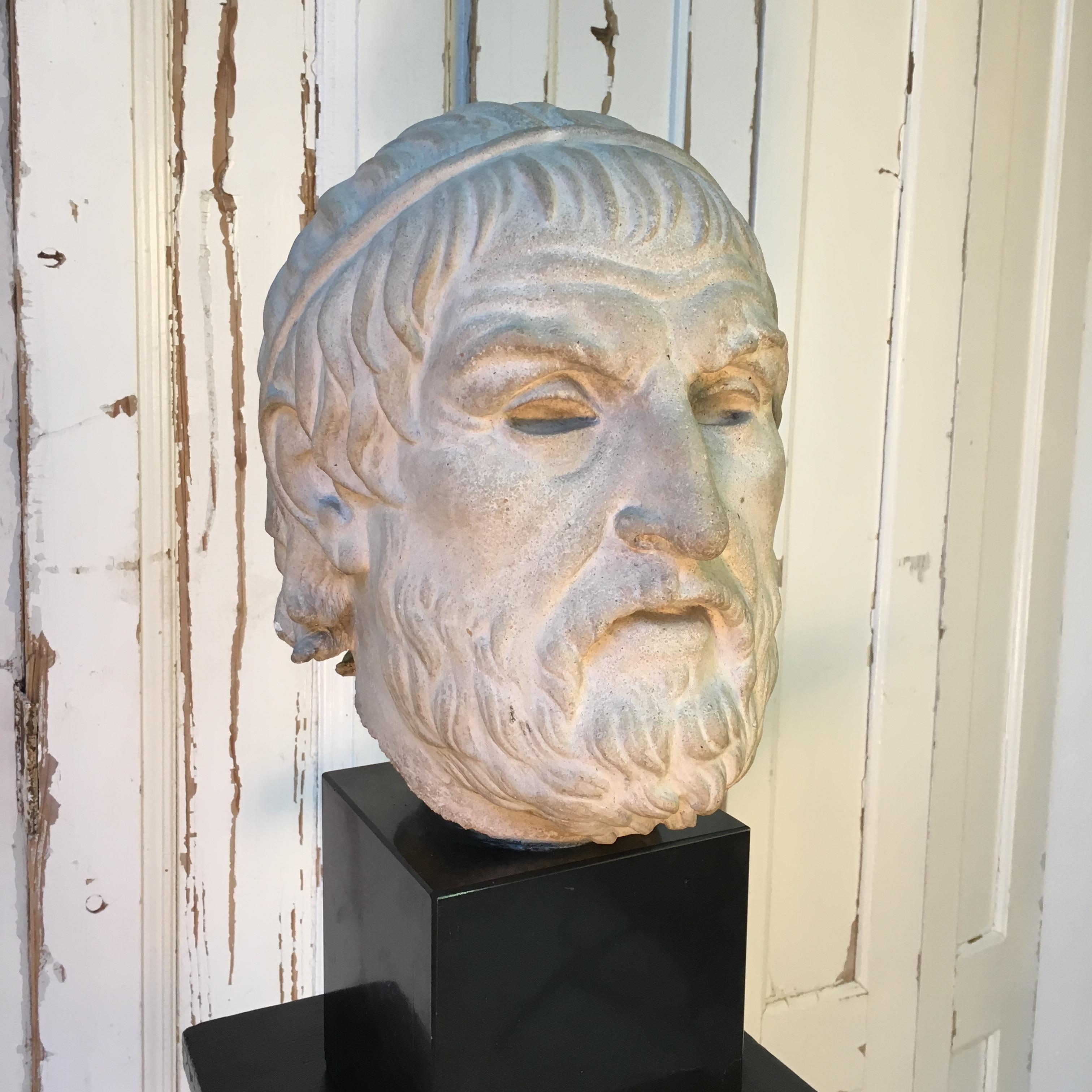 Greek Stone Head with Marble Base 3