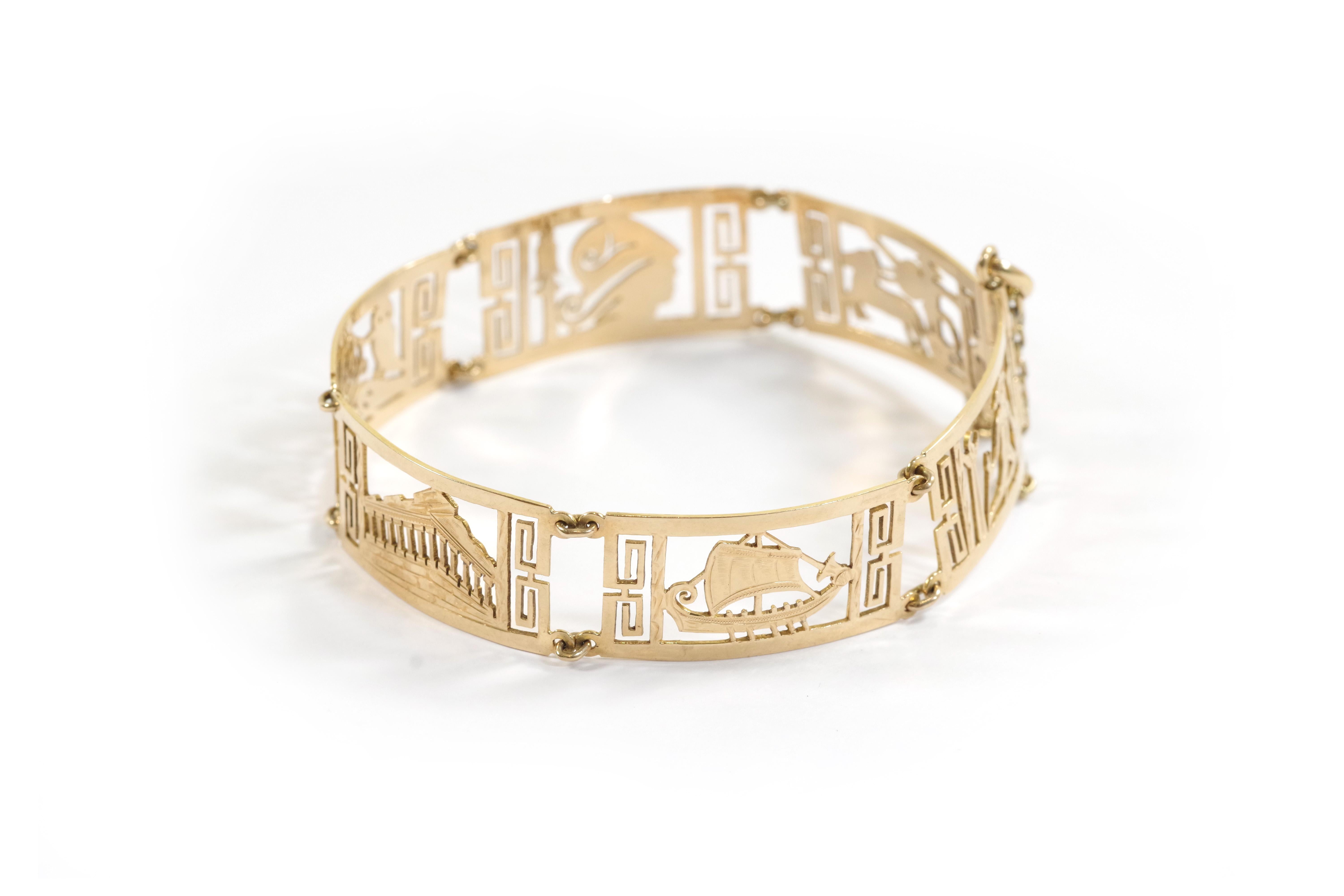 Greek Revival Greek style bracelet in 18k gold greek souvenir bracelet For Sale