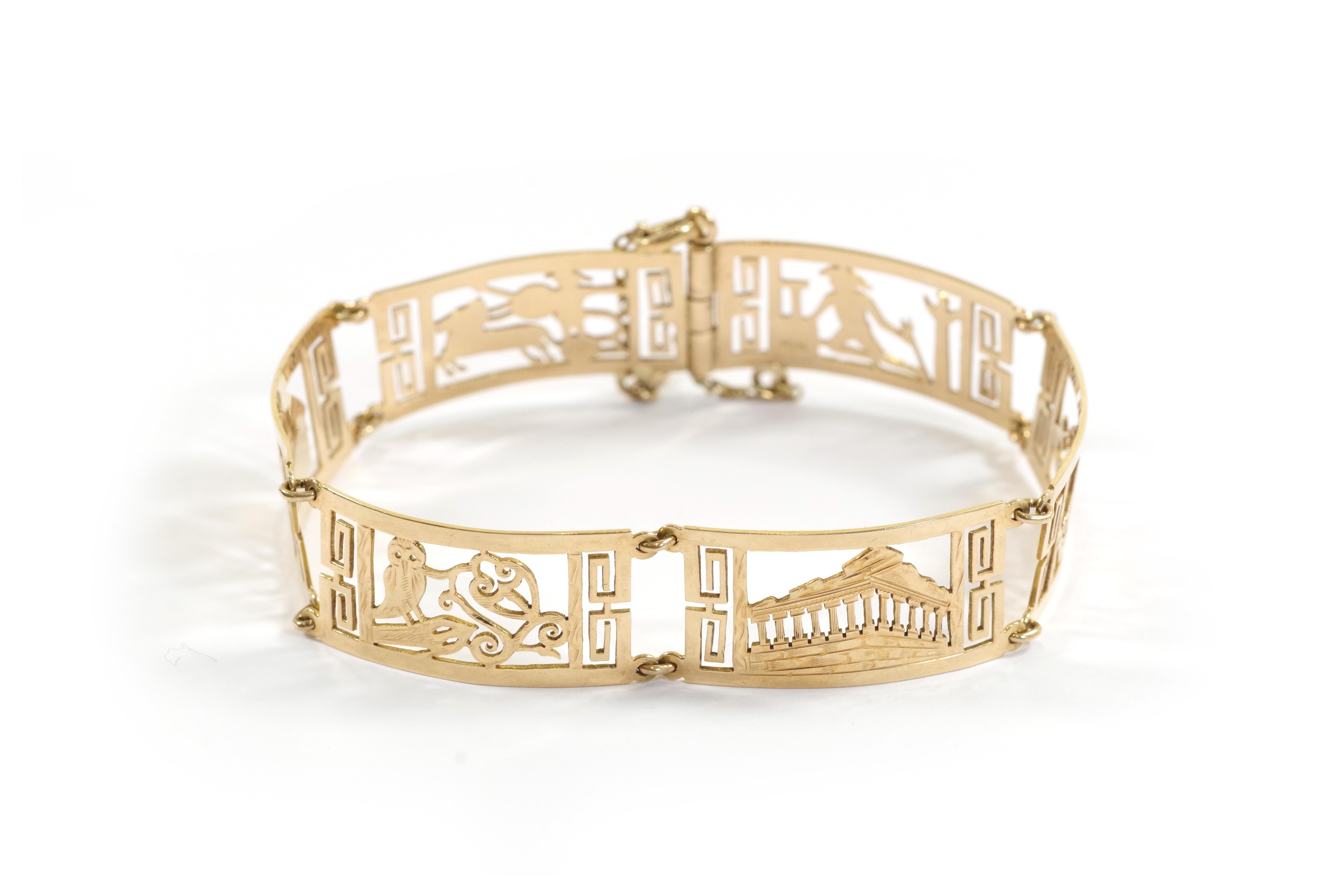 Greek style bracelet in 18k gold greek souvenir bracelet In Fair Condition For Sale In PARIS, FR