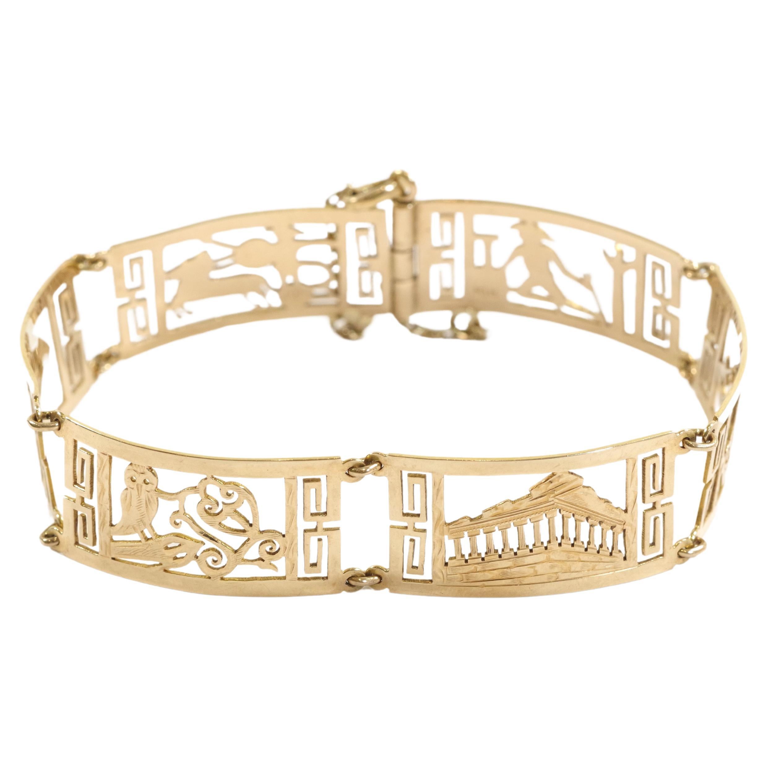 Greek style bracelet in 18k gold greek souvenir bracelet For Sale
