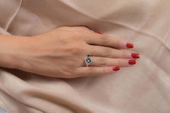 Greek Style Diamond Blue Sapphire Wedding Ring in 18k Solid White Gold