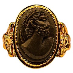 Greek Style Handcrafted Lava Stone Chalcedony Yellow Gold Cocktail Ring