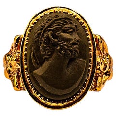 Greek Style Handcrafted Lava Stone Chalcedony Yellow Gold Cocktail Ring