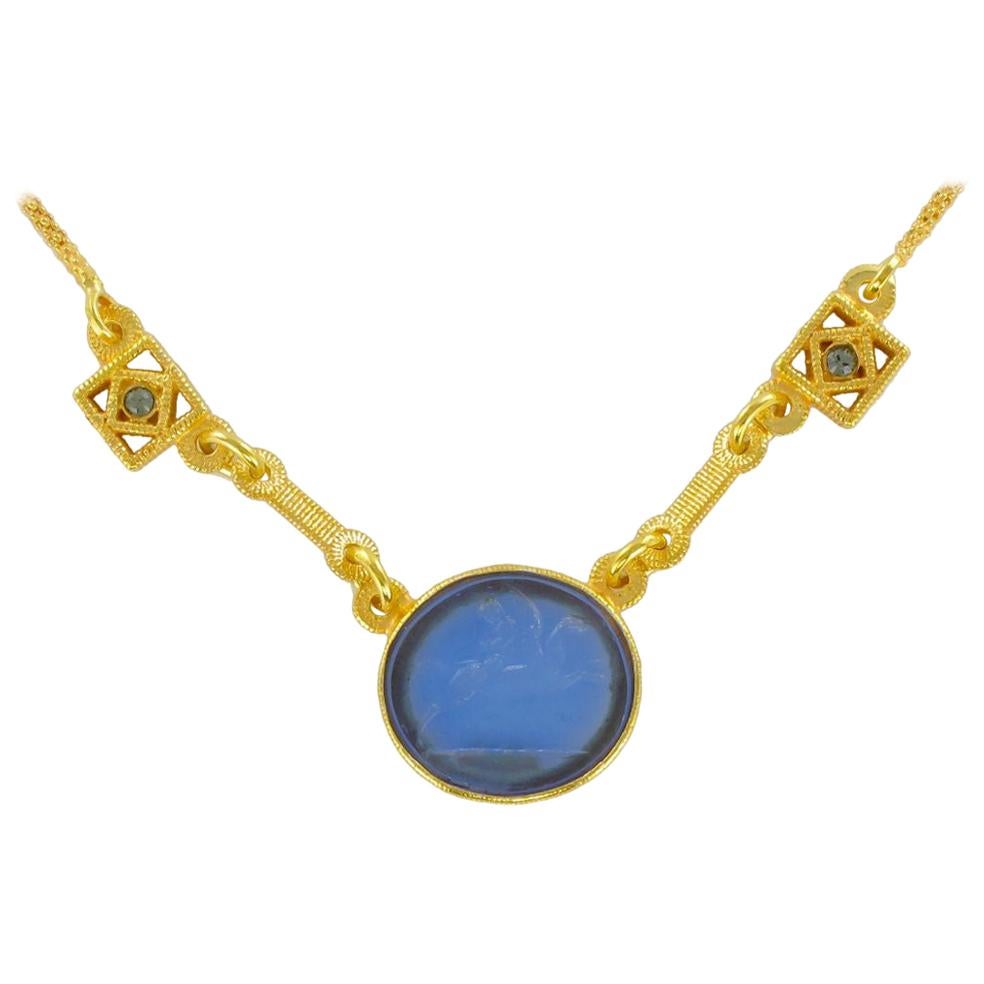 Greek Style Intaglio and Crystal Necklace