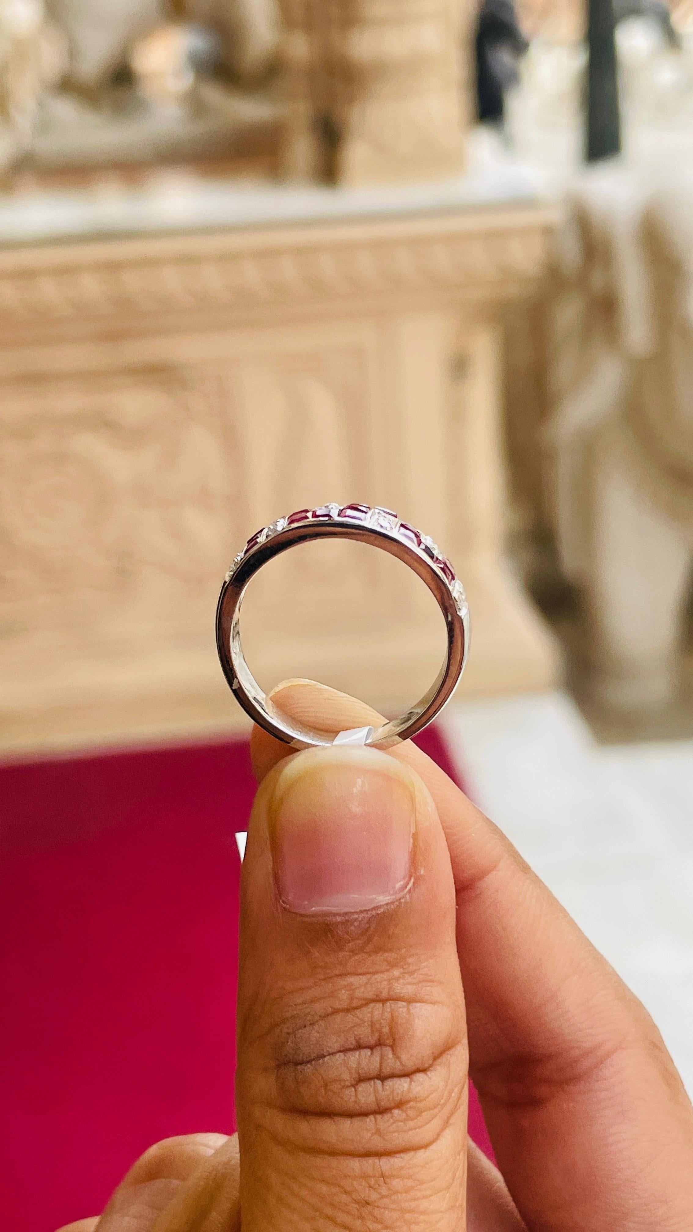 For Sale:  Contemporary Ruby Diamond Unisex Wedding Band Ring in 18k Solid White Gold 15