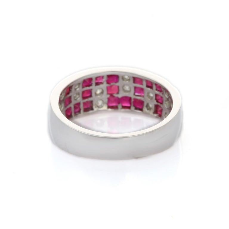 For Sale:  Contemporary Ruby Diamond Unisex Wedding Band Ring in 18k Solid White Gold 7