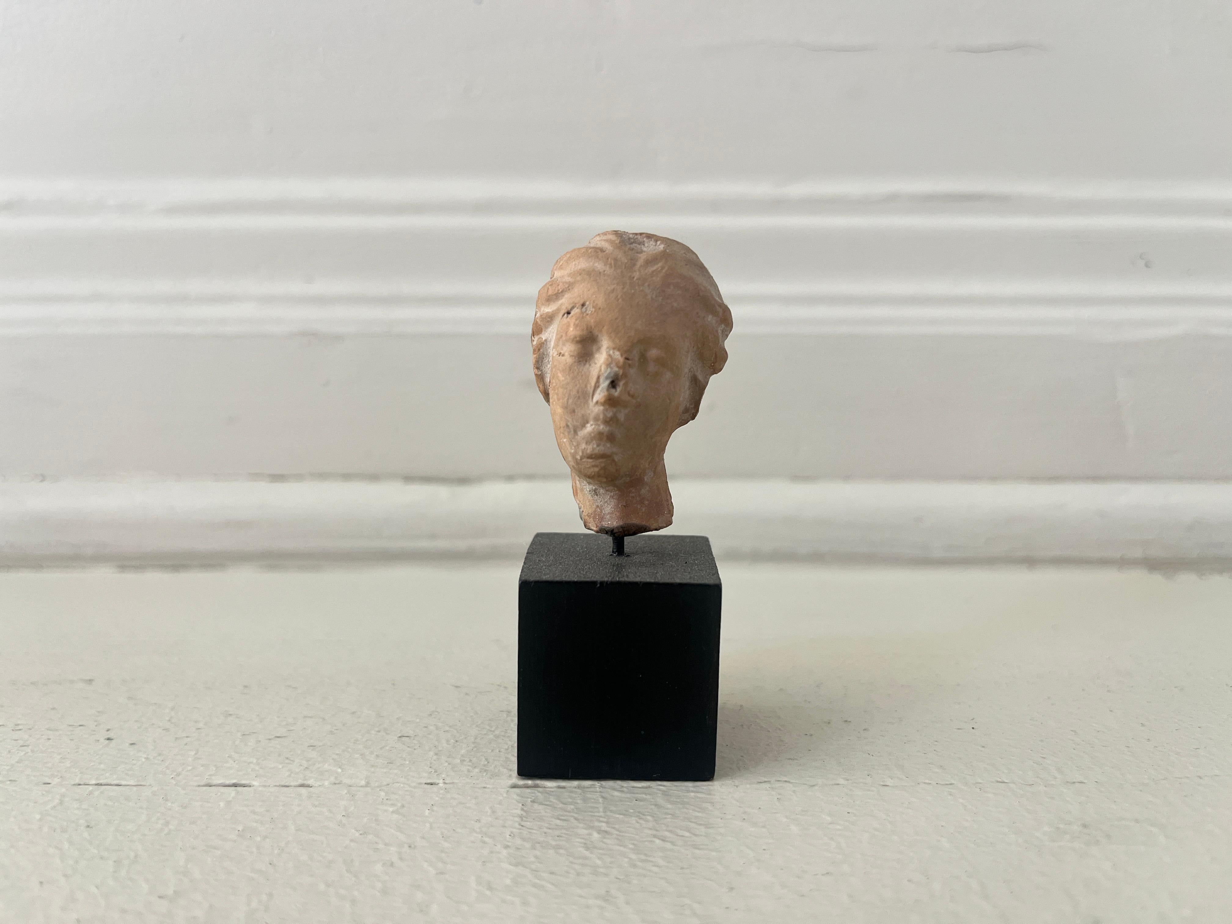 Clay Greek Terracotta Female Head, C. 3rd - 2nd Century Bc For Sale