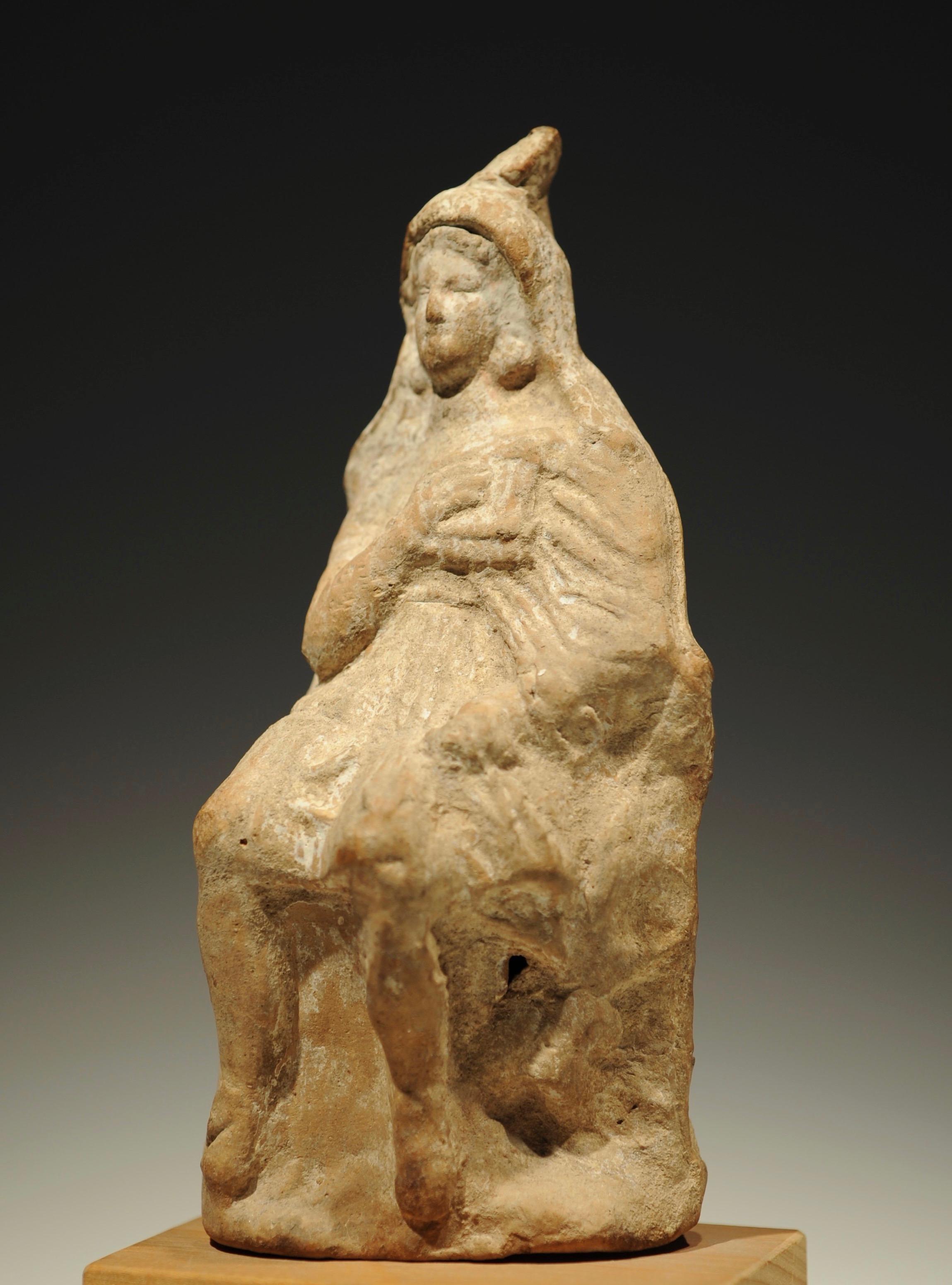 Classical Greek Greek Terracotta Statuette of a Shepherd God Playing the Syrinx For Sale