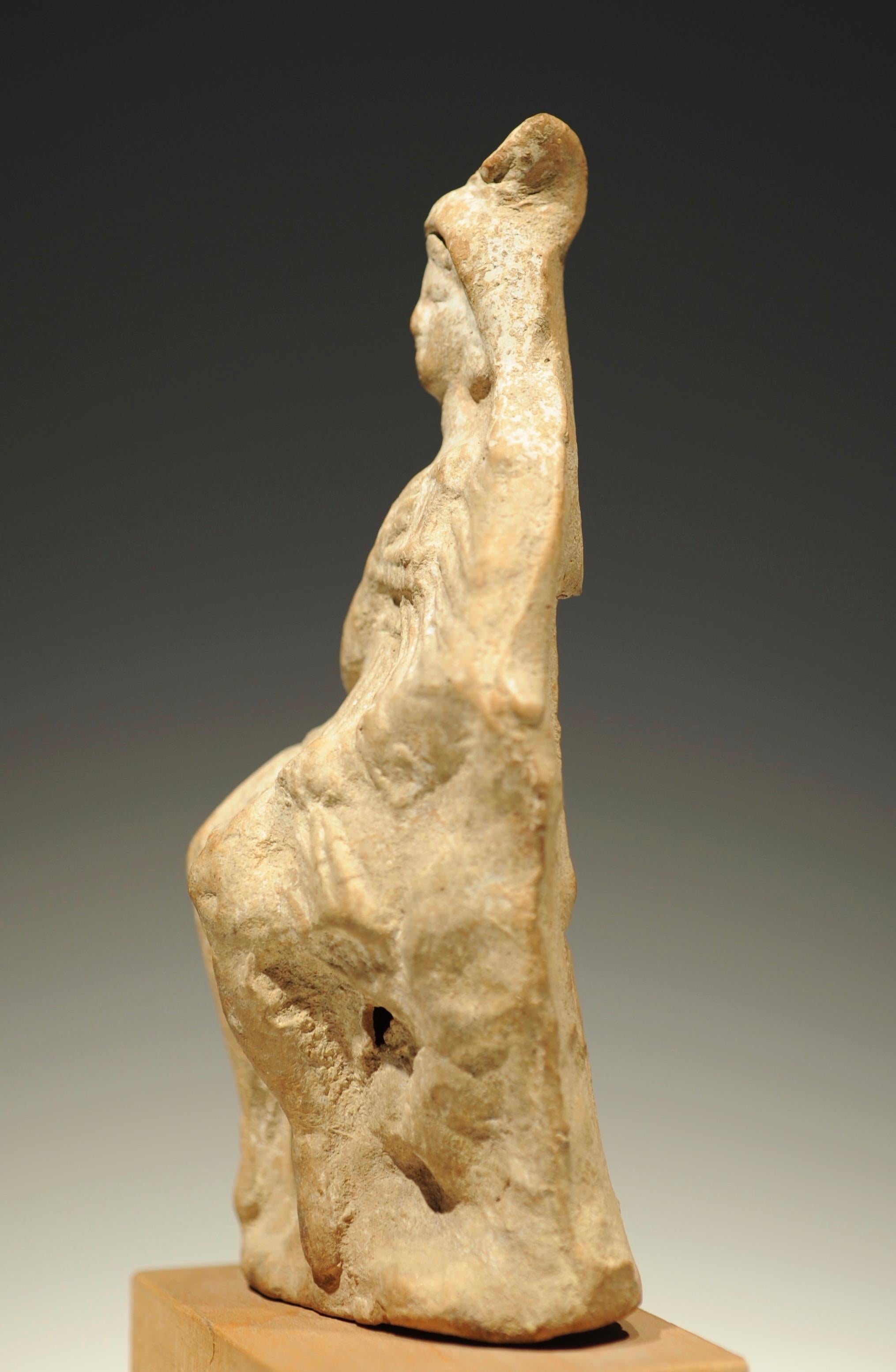 Molded Greek Terracotta Statuette of a Shepherd God Playing the Syrinx For Sale