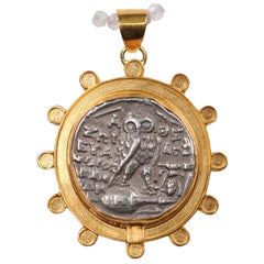 Greek Tetradrachm Athena & Owl Coin and 22-Karat Gold Pendant, Artisan Created