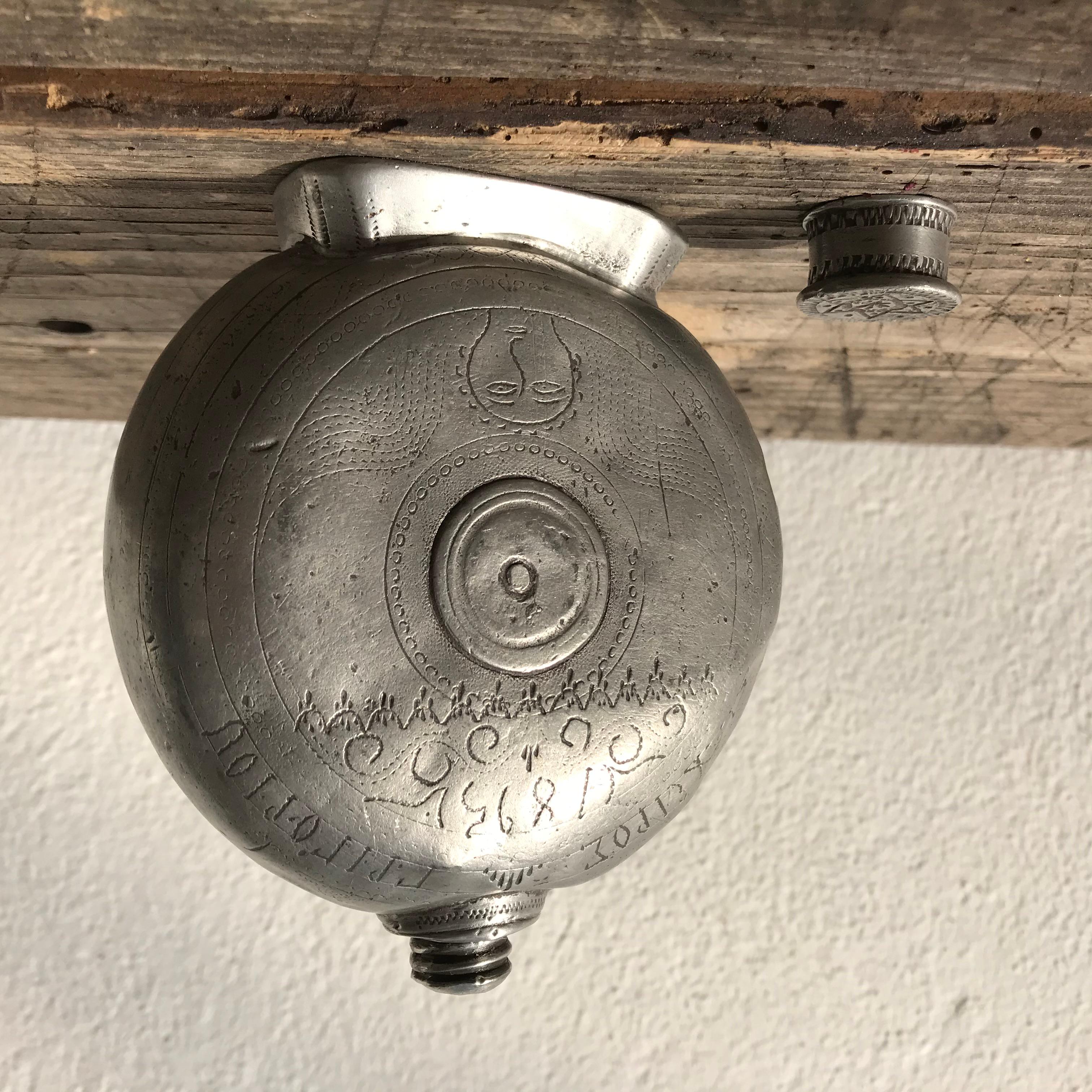 Griechischer Zinnflask (Zinn Flachmann), 1895 im Angebot 1