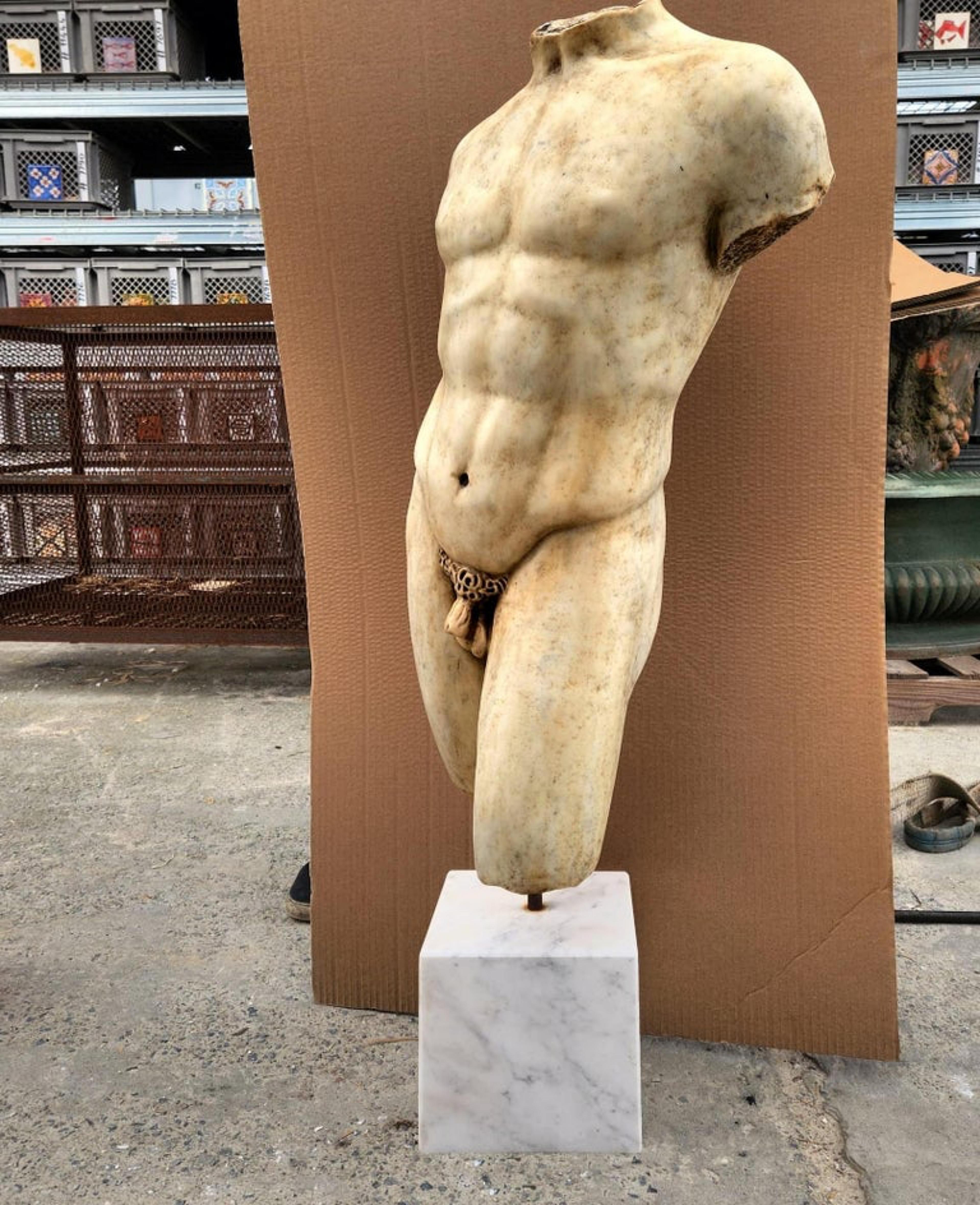 Hand-Crafted Greek Torso, White Carrara Marble, 19th Century For Sale