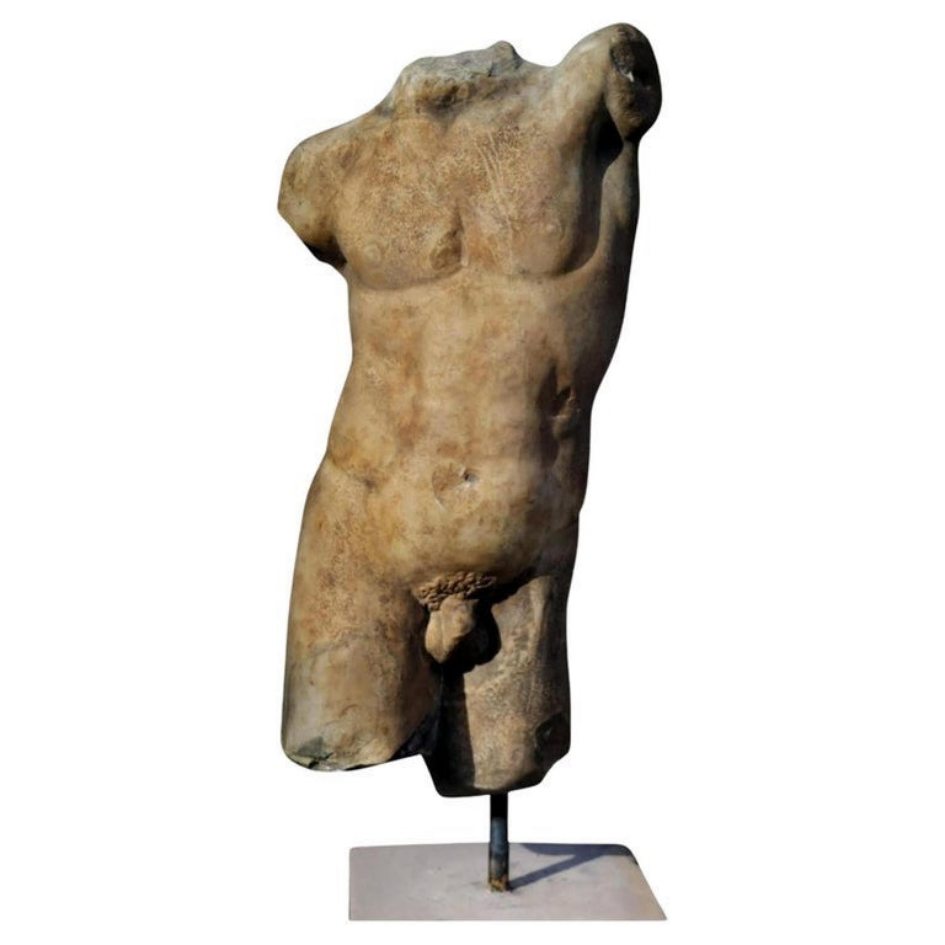 Greek Torso, White Carrara Marble, 19th Century In Good Condition For Sale In Madrid, ES