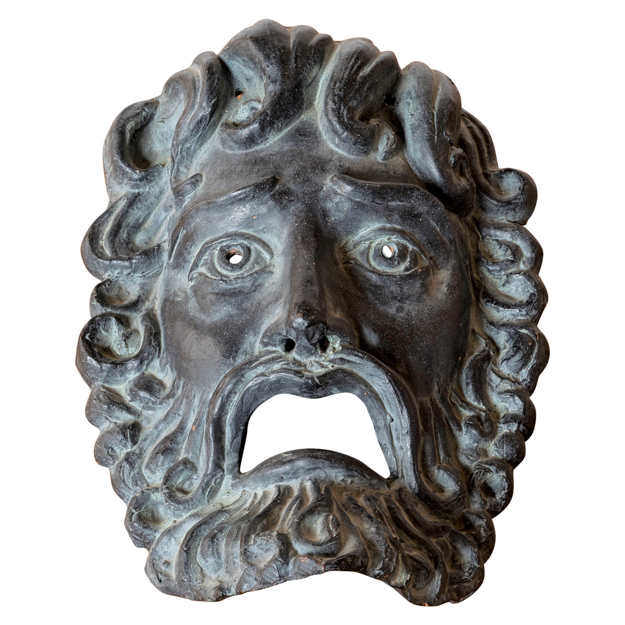 Masque grec Tragédie en terre cuite noire - France, années 1950