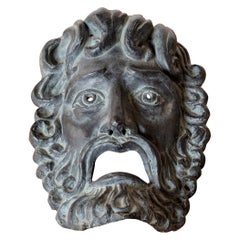 Masque grec Tragédie en terre cuite noire - France, années 1950