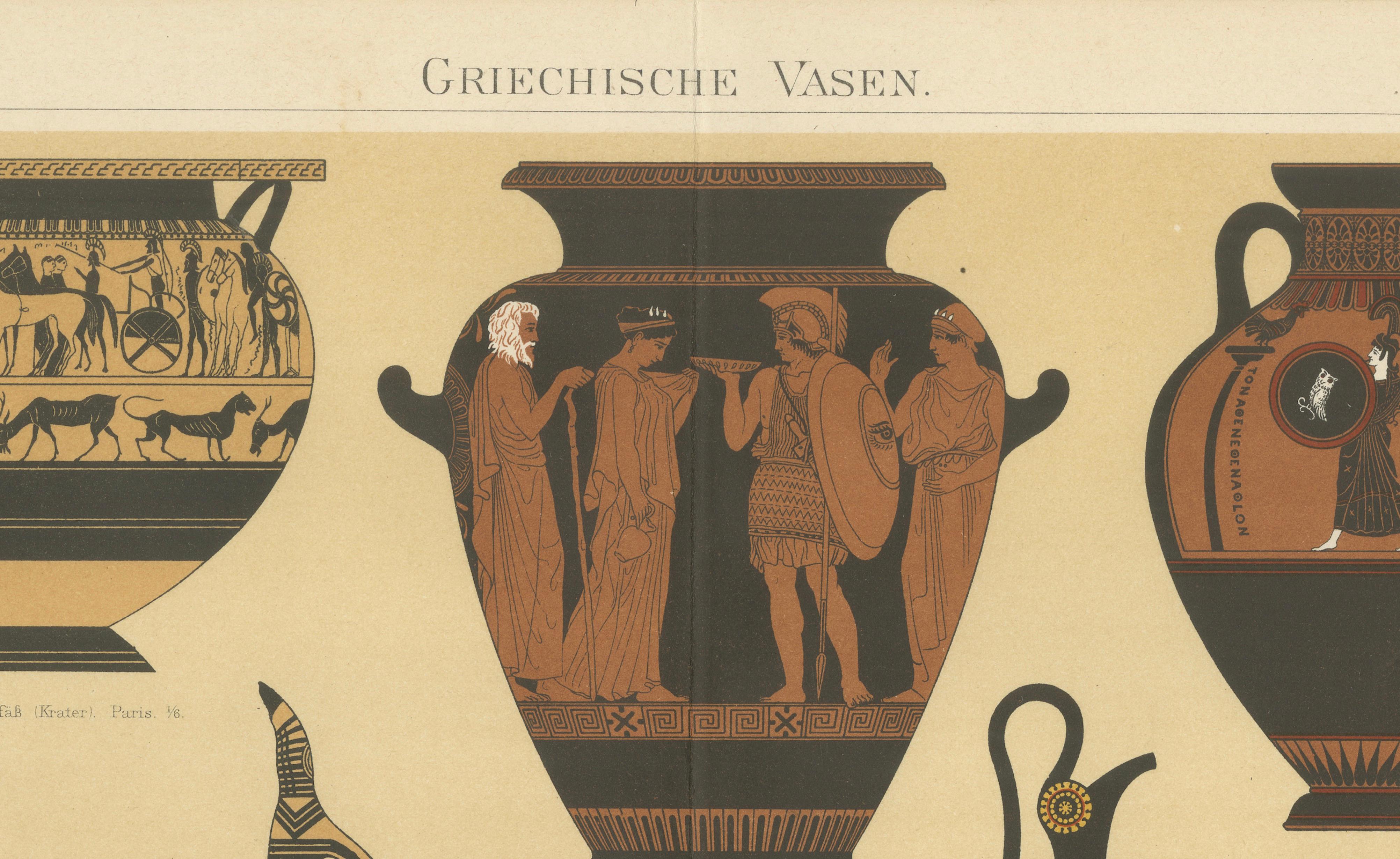 Greek Vases and Amphorae – Classical Antiquity Chromolithograph, Meyers 1898