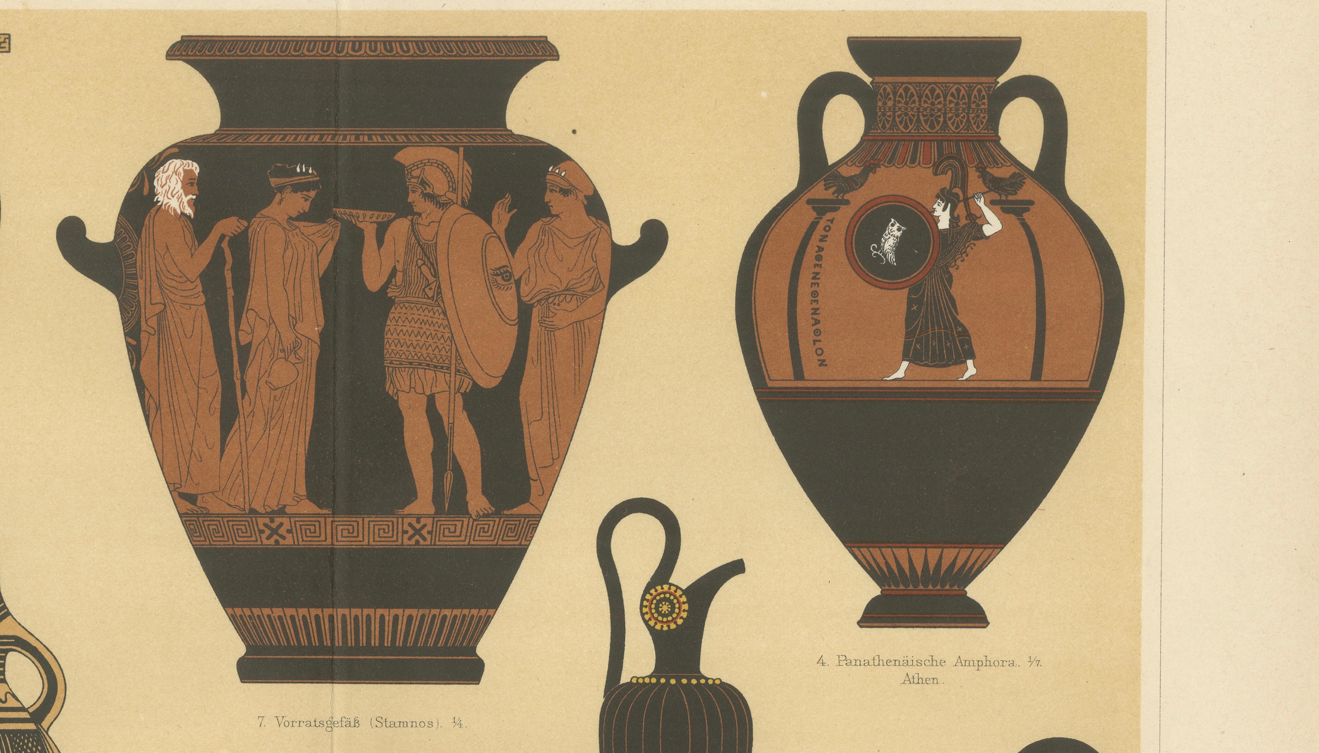 Greek Vases and Amphorae – Classical Antiquity Chromolithograph, Meyers 1898