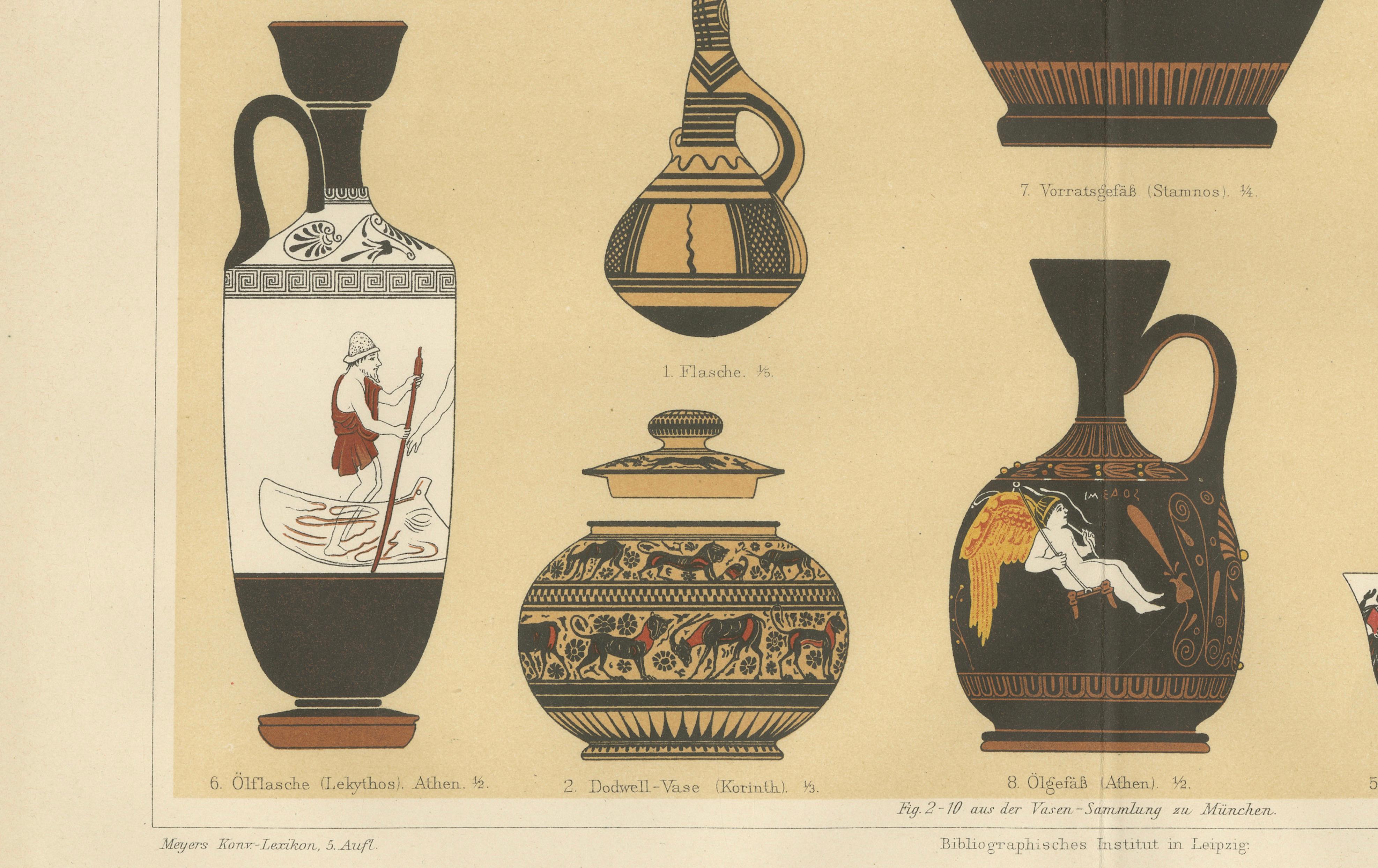 Greek Vases and Amphorae – Classical Antiquity Chromolithograph, Meyers 1898