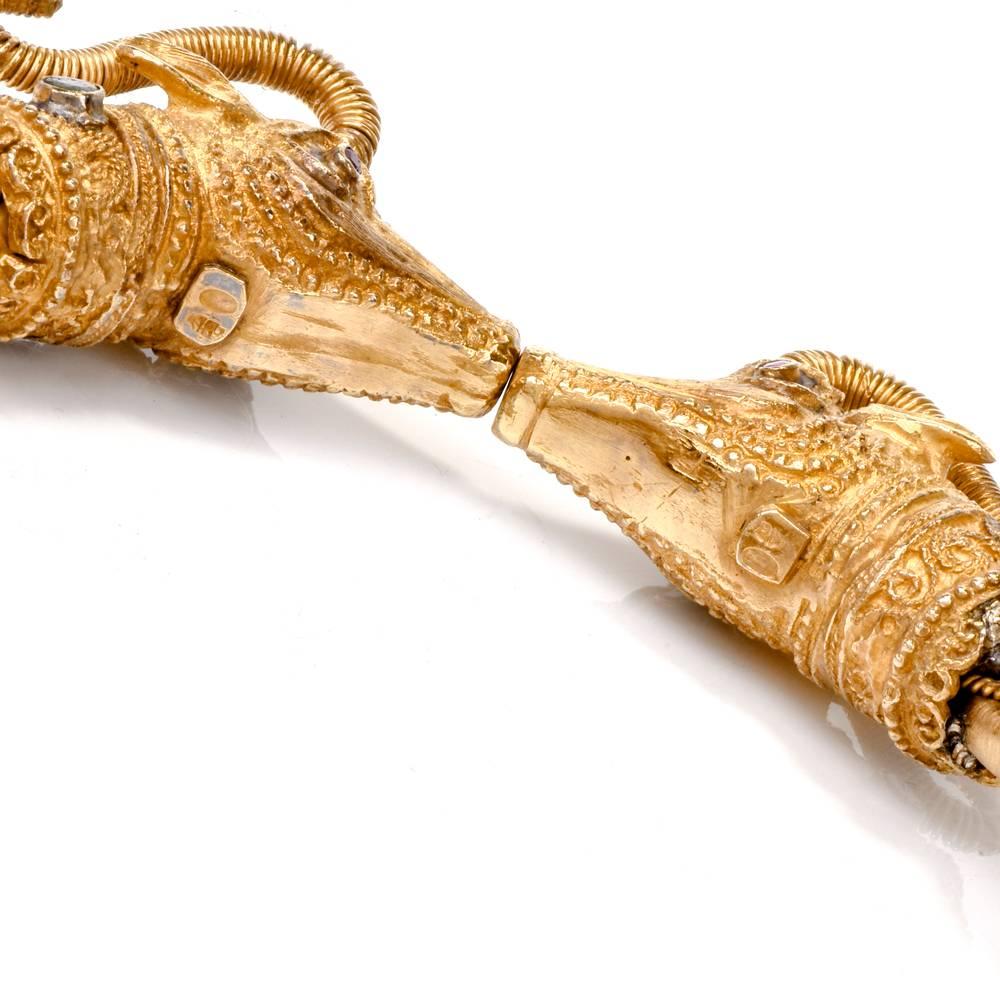 Greek Vintage Double Ram's Head Gold Bangle Bracelet 1