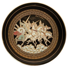 Greek Warriors Black with 24k Gold Porcelain Decorative Wall Plate, 1970s
