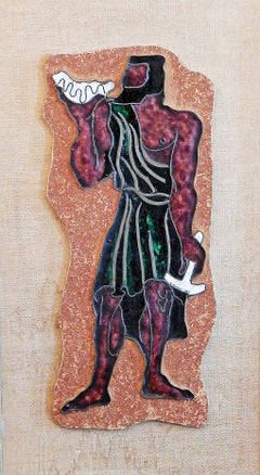 "Greek with Shell, " Enamel Relief Panel w/ Half-Nude Figure by Art Deco Master