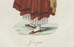 Greek Woman Costume Print – Antique Hand-Colored Lithograph, 1854