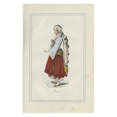Griechische Frau Kostüm Druck - Antike handkolorierte Lithographie, 1854