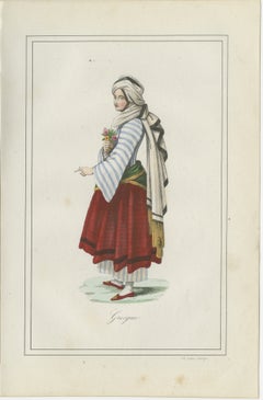 Greek Woman Costume Print – Antique Hand-Colored Lithograph, 1854