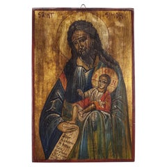 Greek Wood Painted St. Simeon