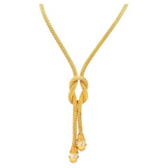 Greek Woven 18 Karat Yellow Gold Lions Head Design Drop Necklace