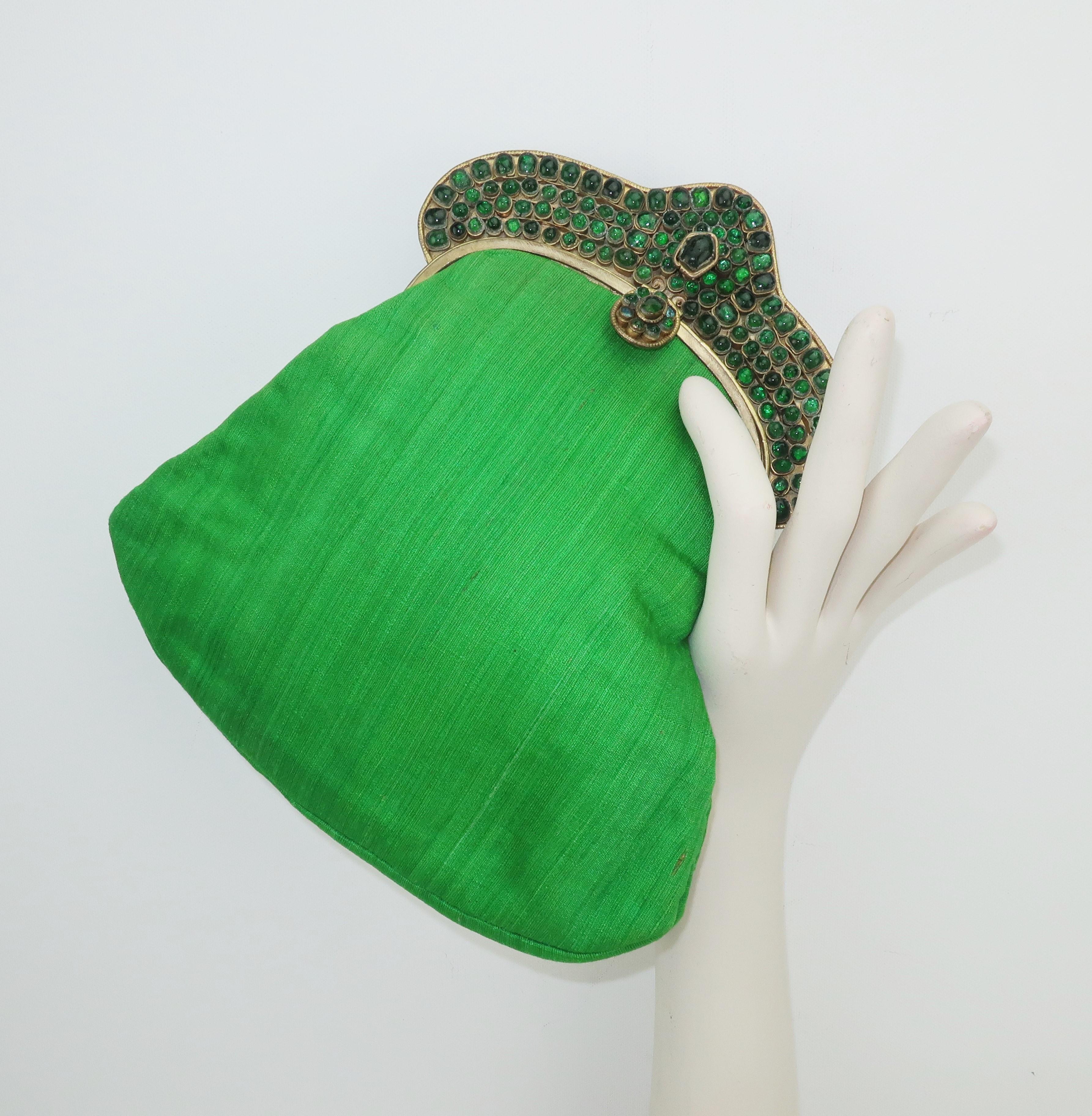 Green 1960's Mughal Style Bejeweled Indian Clutch Handbag 6