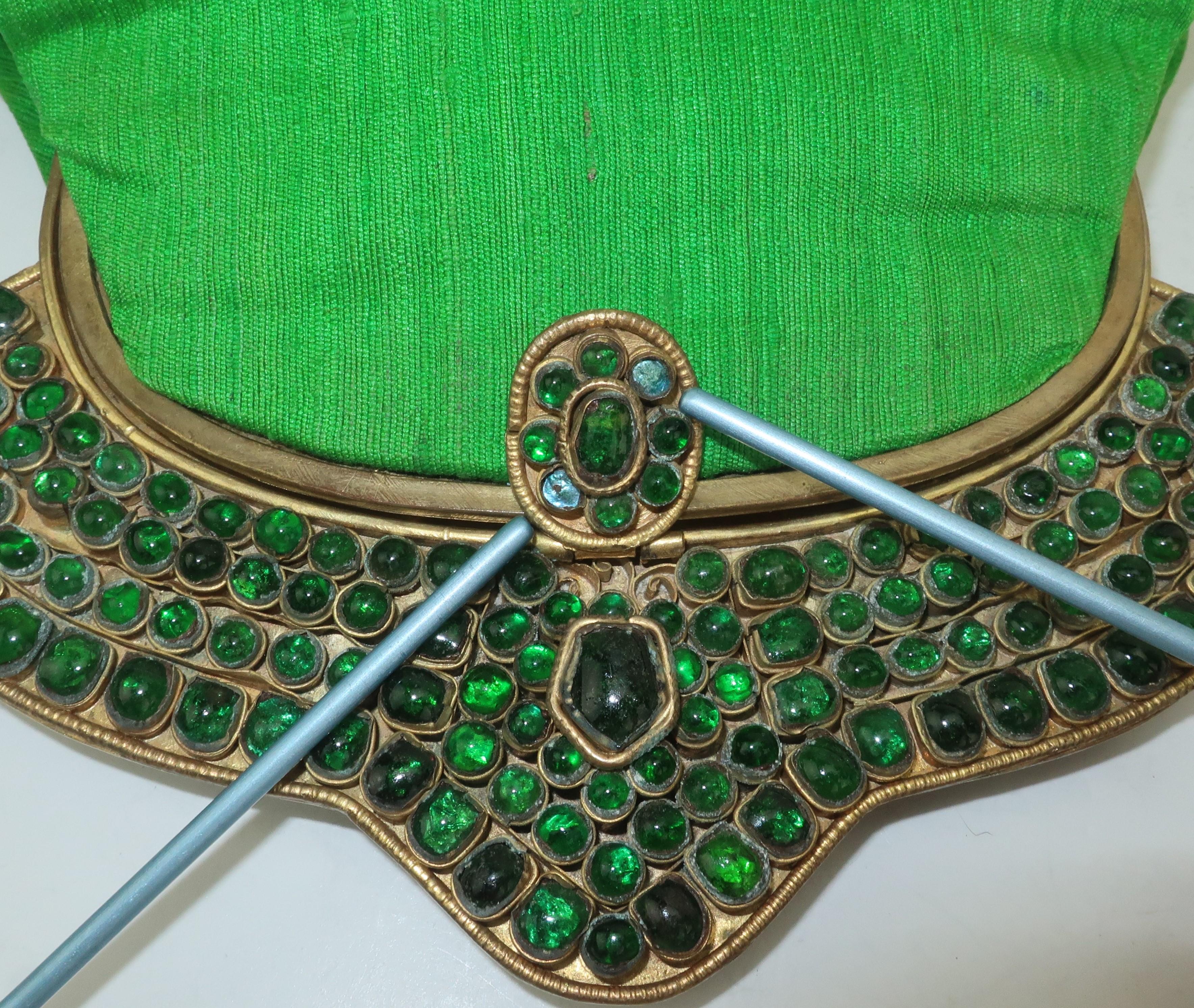 Green 1960's Mughal Style Bejeweled Indian Clutch Handbag 7