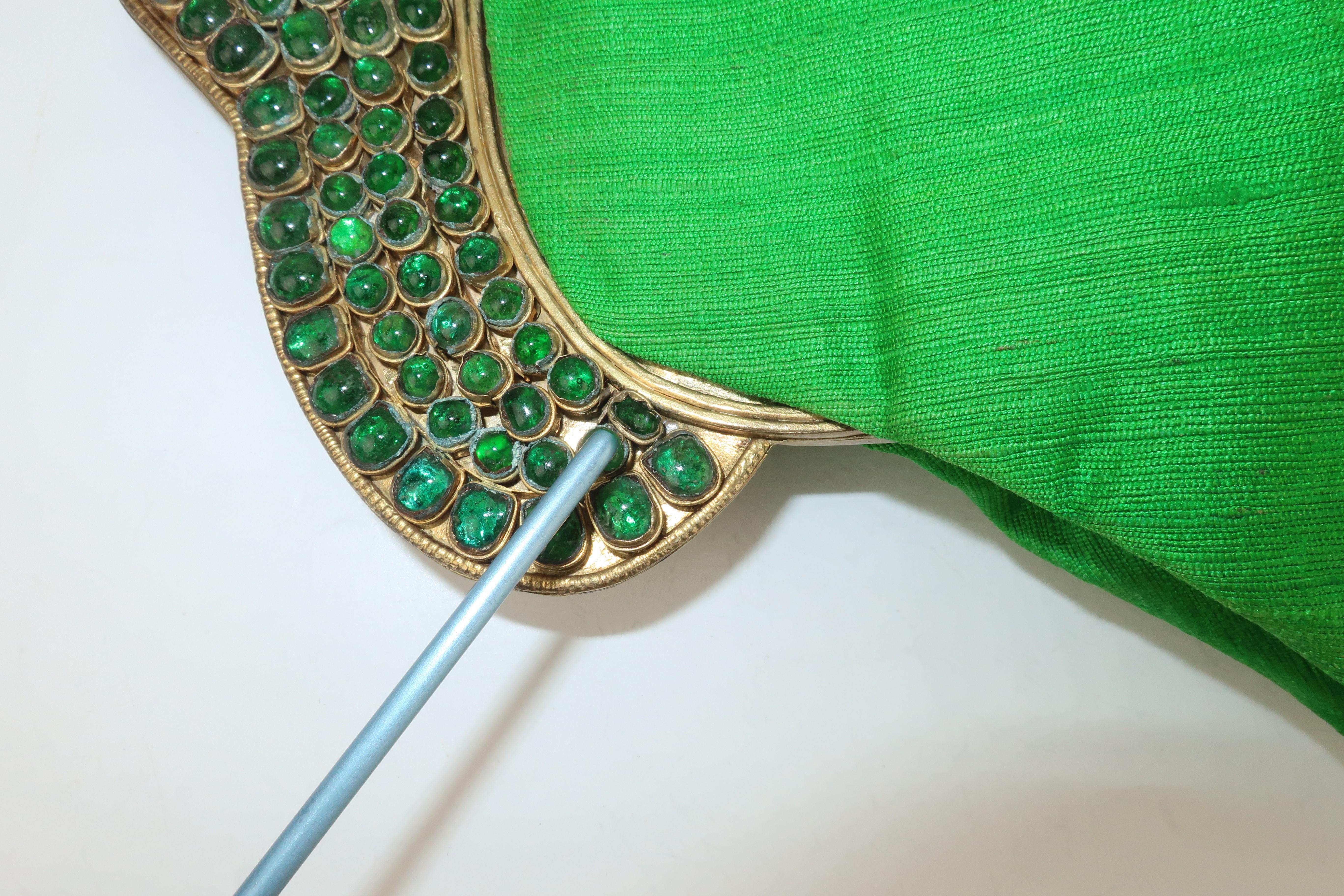 Green 1960's Mughal Style Bejeweled Indian Clutch Handbag 8