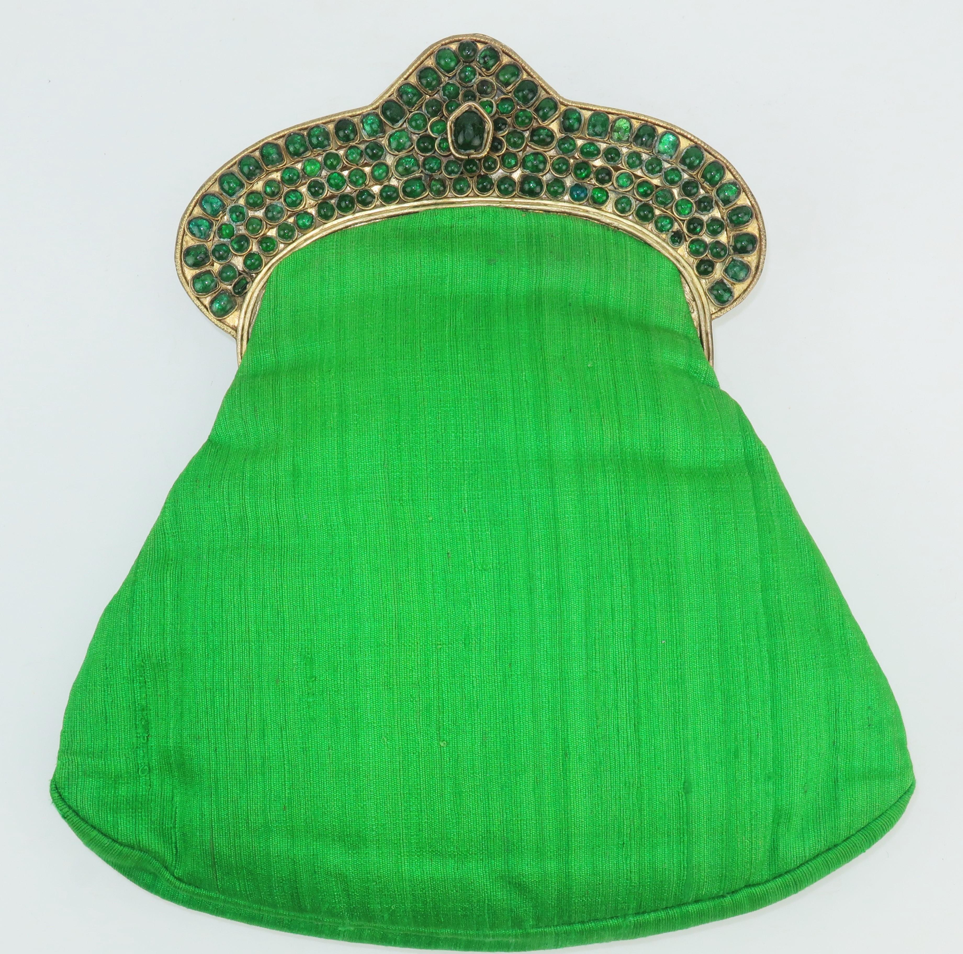 Women's Green 1960's Mughal Style Bejeweled Indian Clutch Handbag
