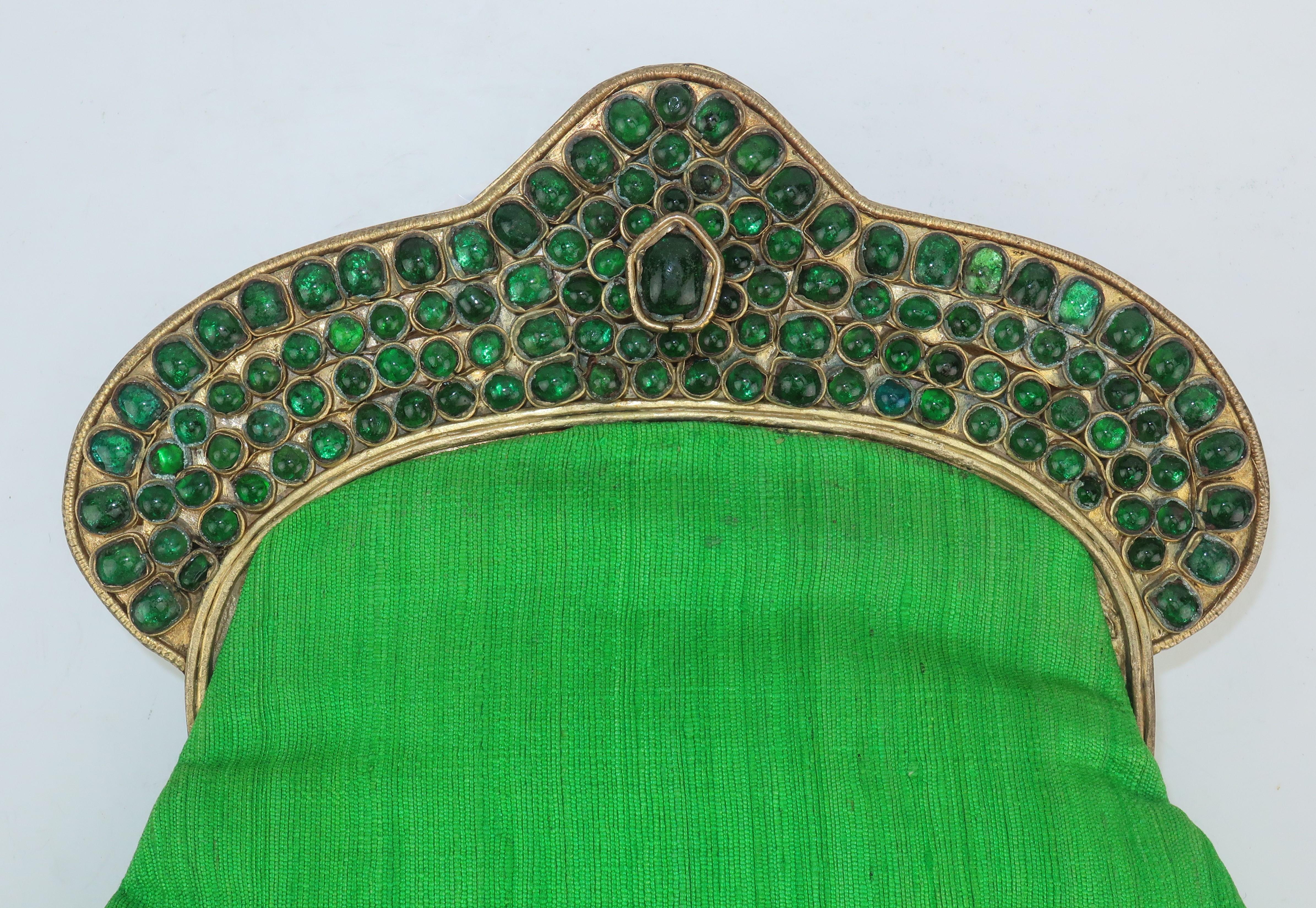 Green 1960's Mughal Style Bejeweled Indian Clutch Handbag 1